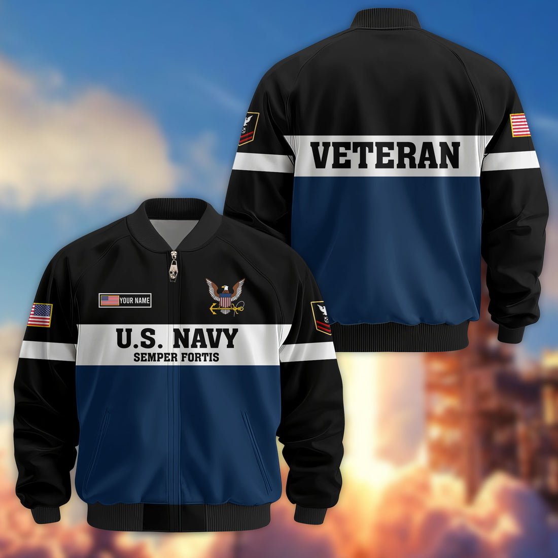 Premium Custom US Navy Veteran Bomber Jacket VPVC805302, Gifts For US Navy Veteran, Gifts On Father's Day, Veterans Day.