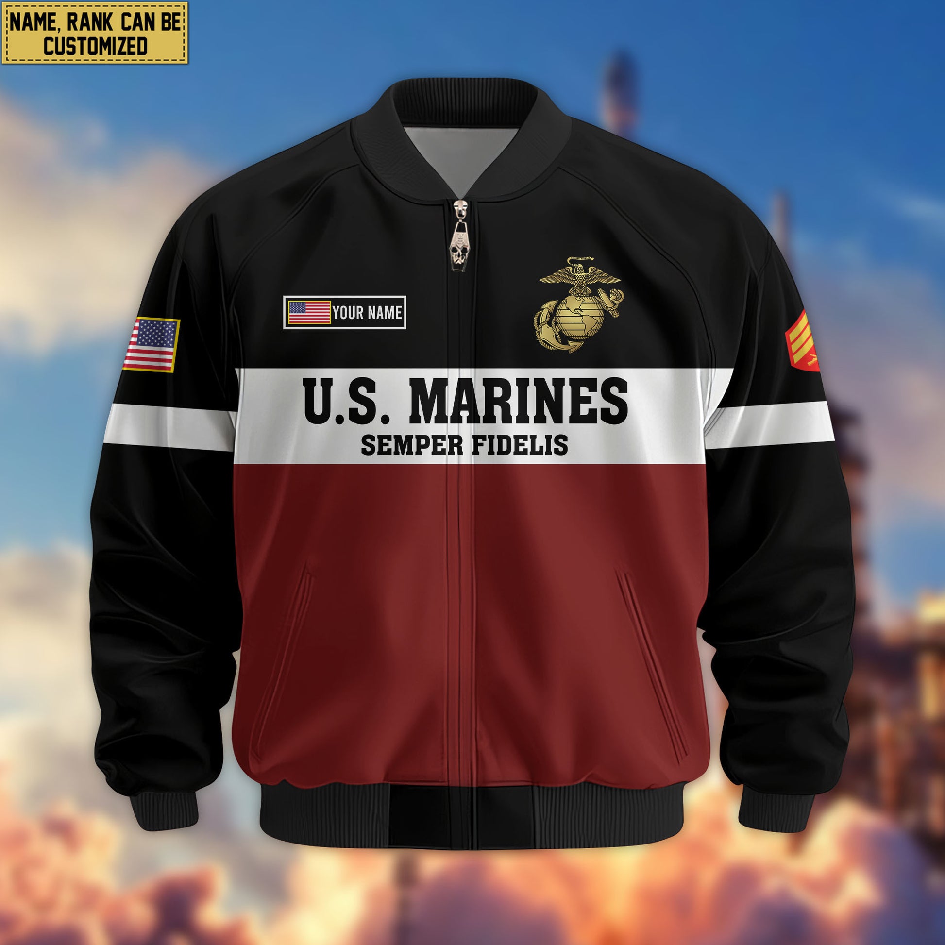 Premium Custom USMC Veteran Bomber Jacket VPVC805303, Gifts For US Marine Veteran, Gifts On Father's Day, Veterans Day.