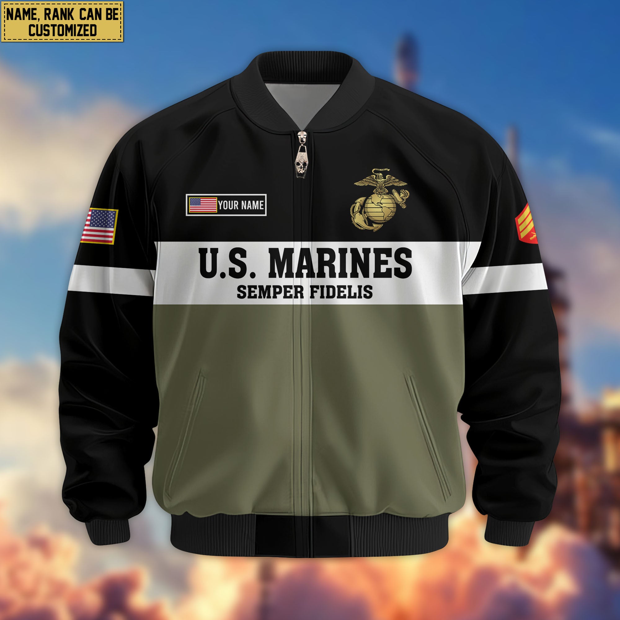 Premium Custom USMC Veteran Bomber Jacket VPVC805311, Gifts For US Marine Veteran, Gifts On Father's Day, Veterans Day.
