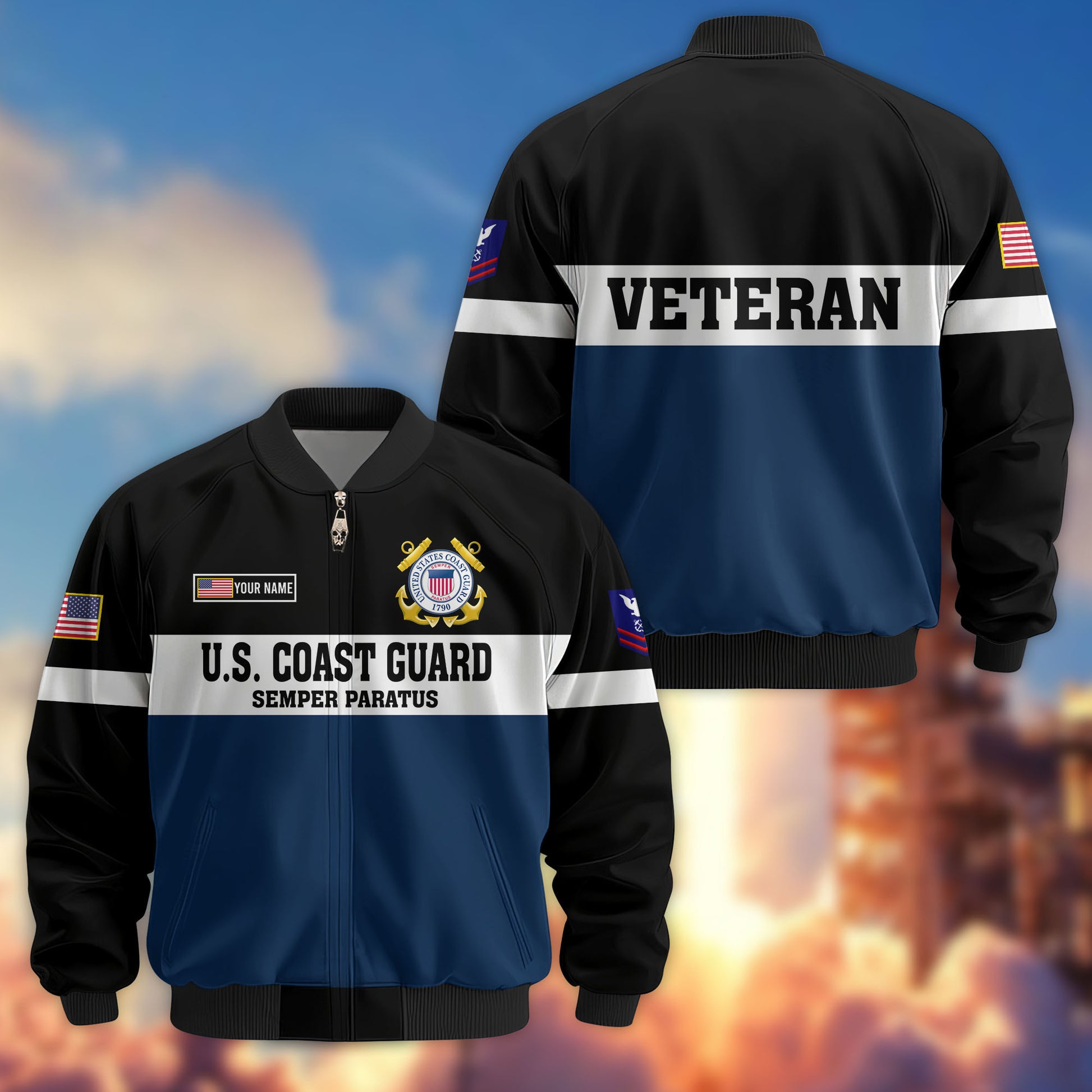 Premium Custom USCG Veteran Bomber Jacket VPVC805305, Gifts For Coast Guard Veteran, Gifts On Father's Day, Veterans Day.