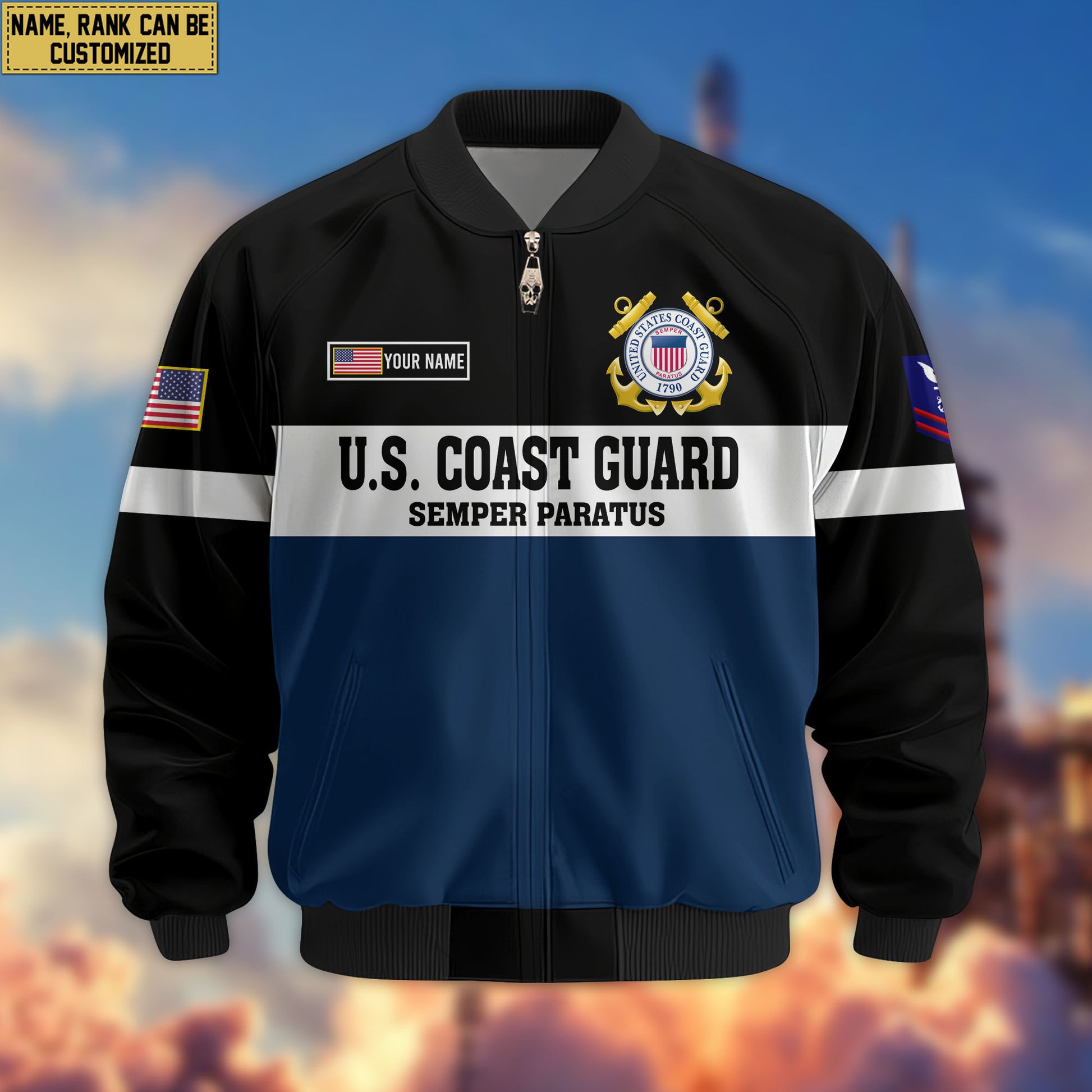 Premium Custom USCG Veteran Bomber Jacket VPVC805305, Gifts For Coast Guard Veteran, Gifts On Father's Day, Veterans Day.