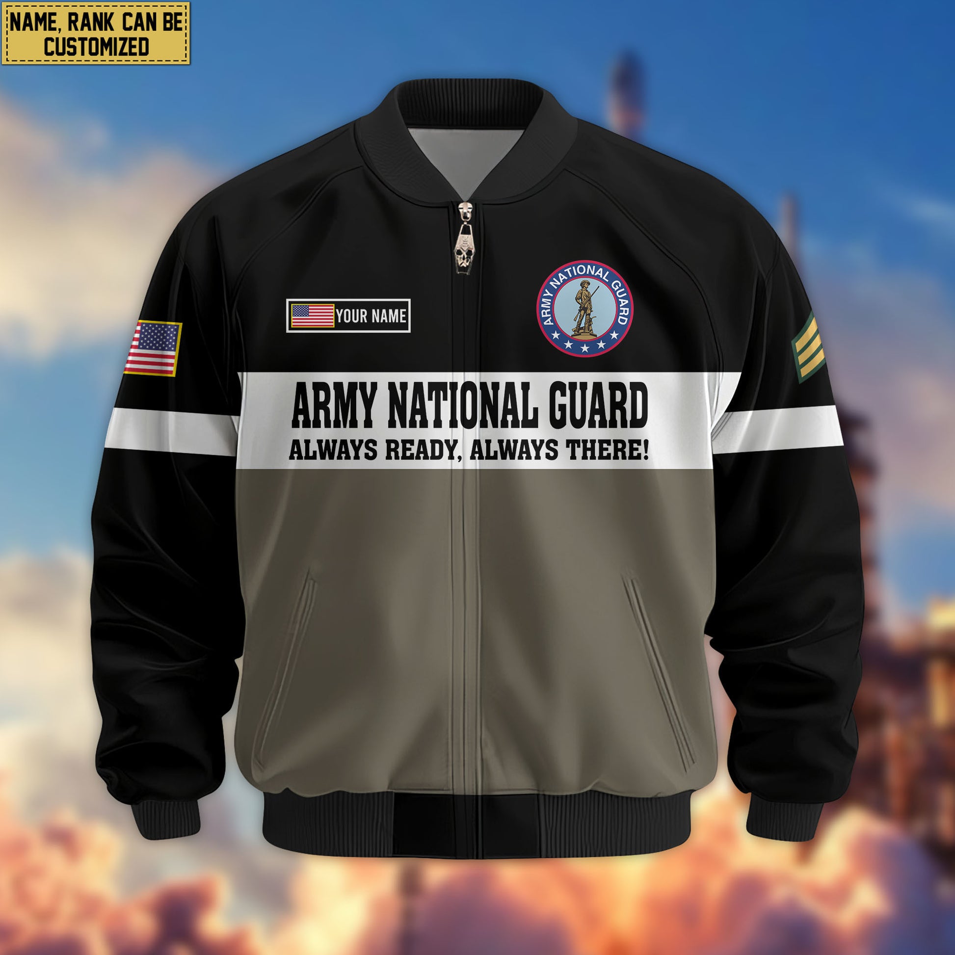 Premium Custom US Army National Guard Veteran Bomber Jacket VPVC805308, Gifts For Army National Guard Veteran, Gifts On Father's Day, Veterans Day.