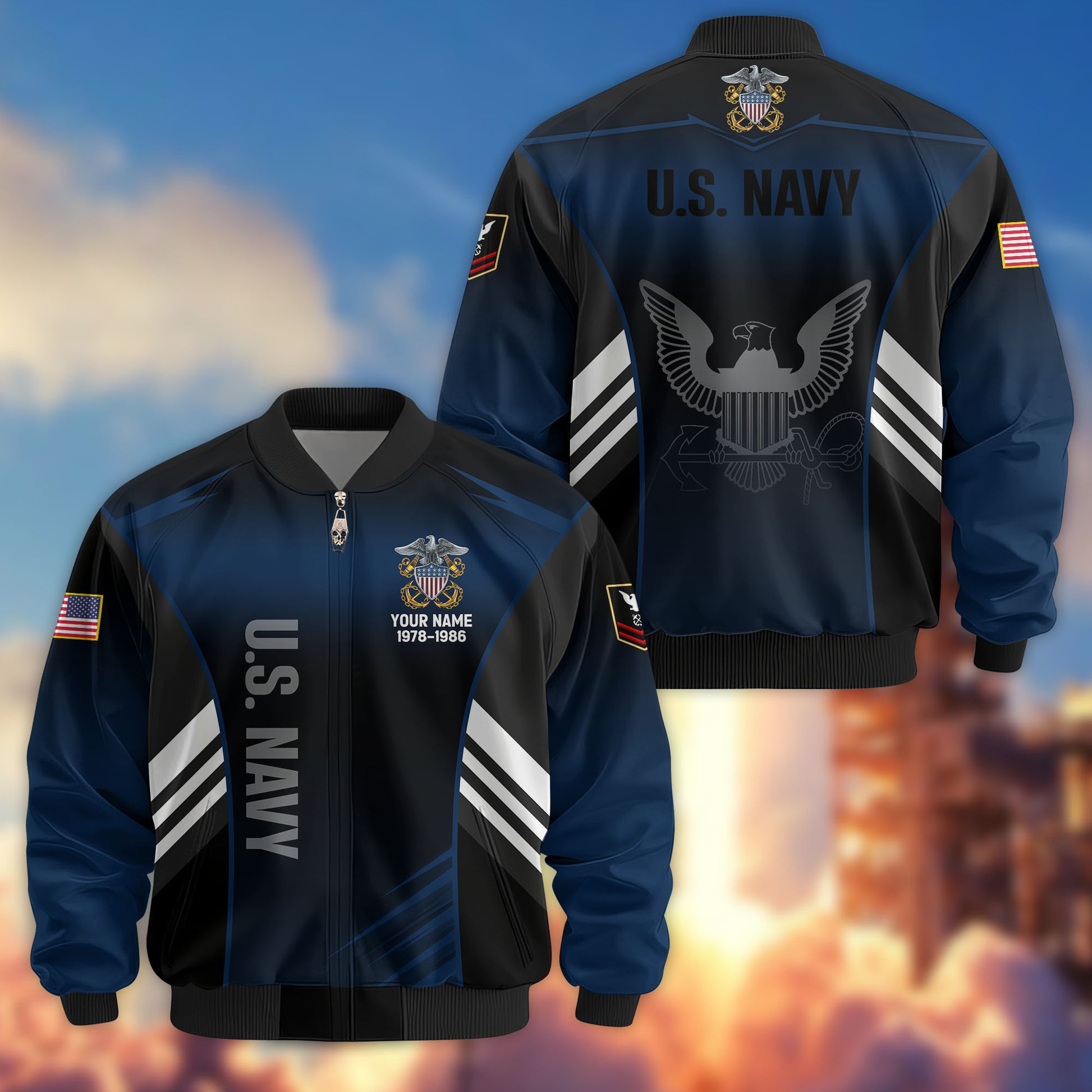 Premium Custom US Navy Veteran Bomber Jacket VPVC805402, Gifts For US Navy Veteran, Gifts On Father's Day, Veterans Day.