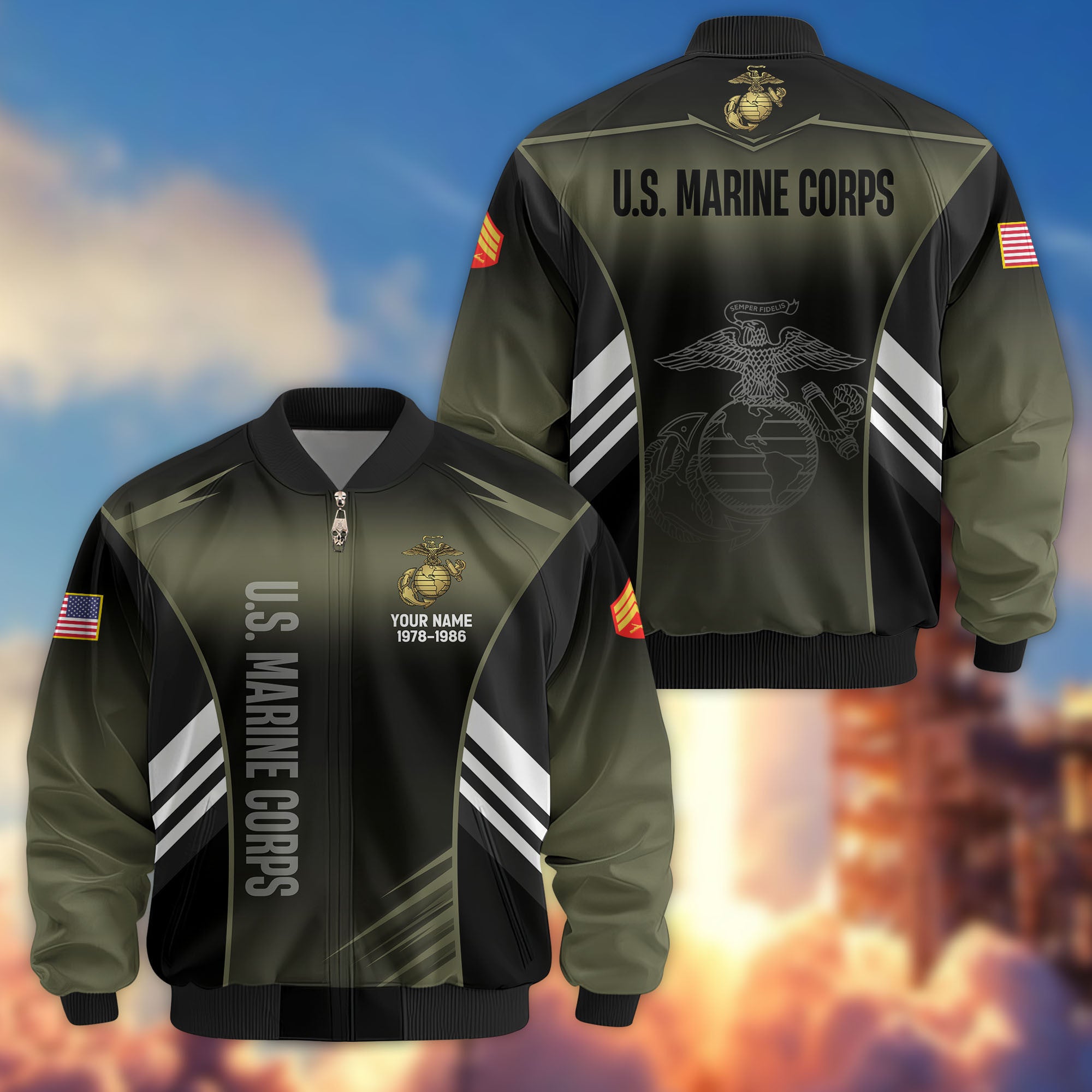 Premium Custom USMC Veteran Bomber Jacket VPVC805411, Gifts For US Marine Veteran, Gifts On Father's Day, Veterans Day.