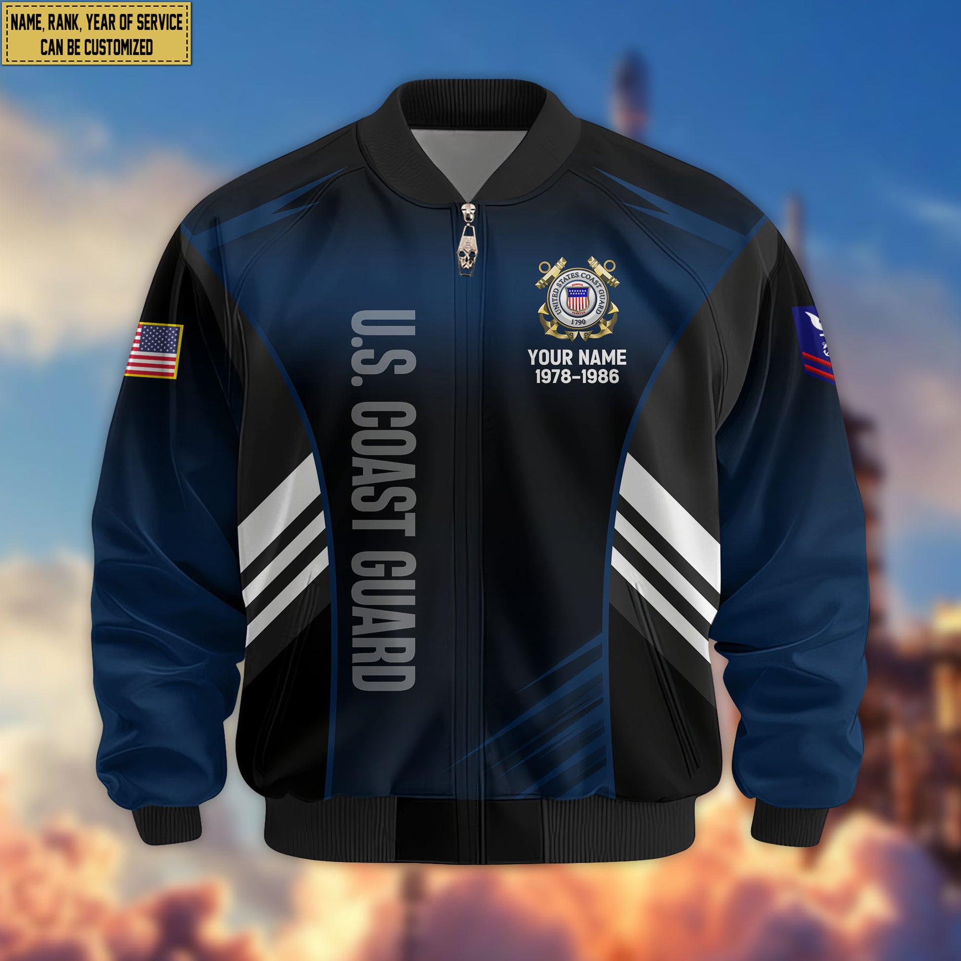Premium Custom USCG Veteran Bomber Jacket VPVC805405, Gifts For Coast Guard Veteran, Gifts On Father's Day, Veterans Day.