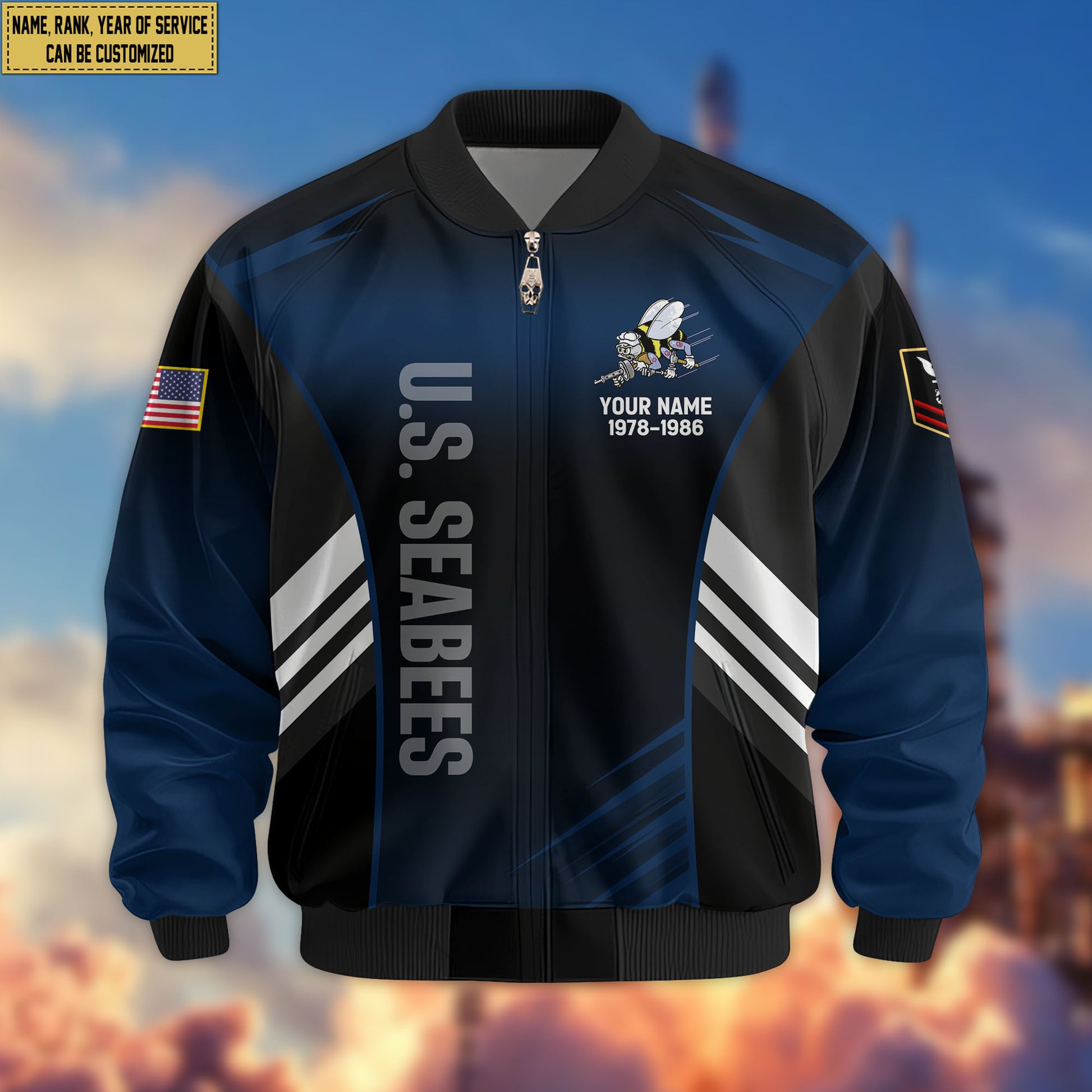 Premium Custom US Seabees Bomber Jacket VPVC805409, Gifts For Seabees Veteran, Gifts On Father's Day, Veterans Day.