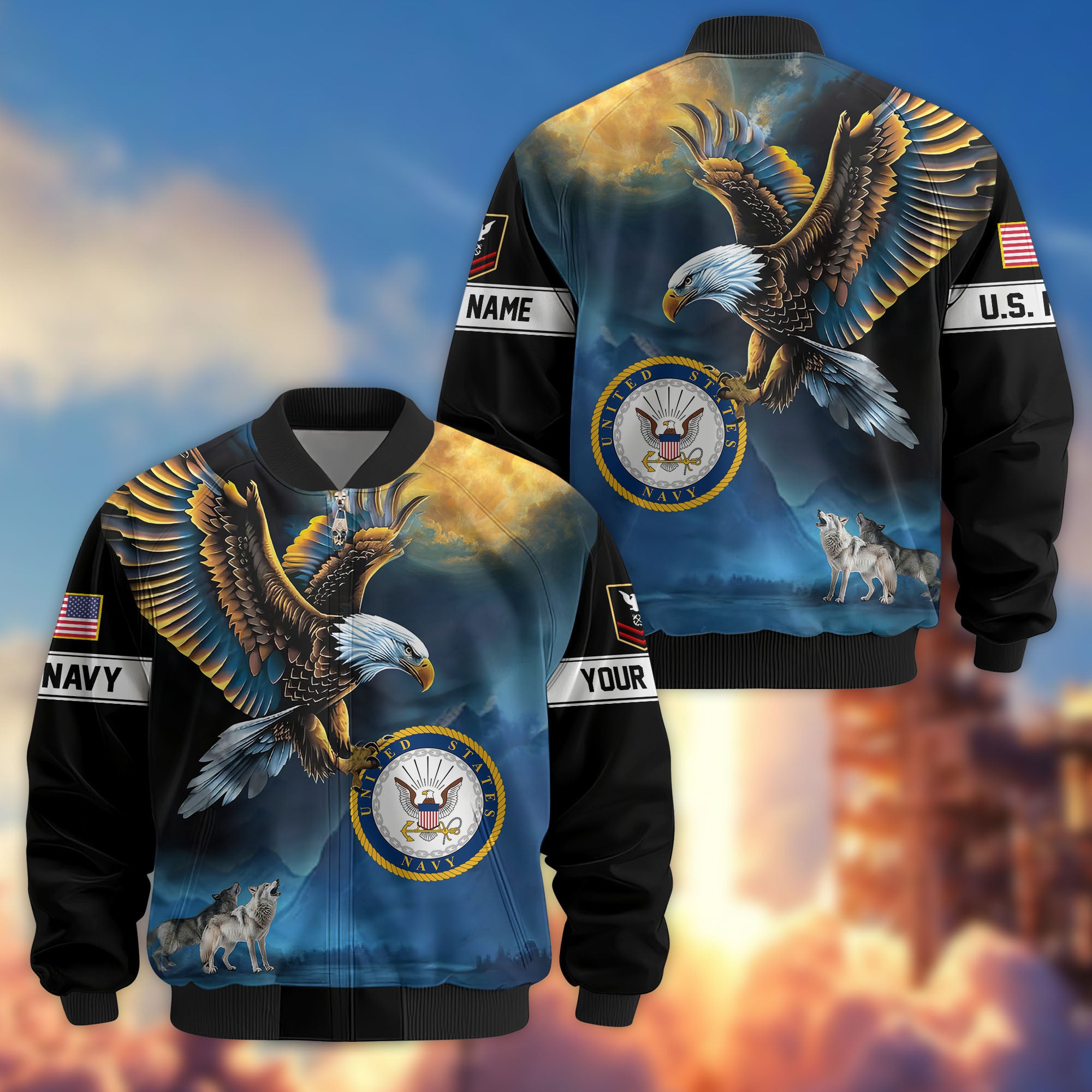 Premium Custom US Navy Veteran Bomber Jacket VPVC805502, Gifts For US Navy Veteran, Gifts On Father's Day, Veterans Day.