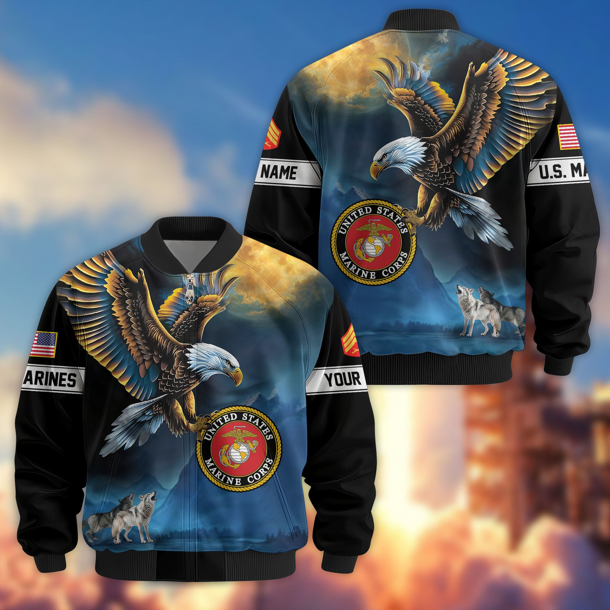 Premium Custom USMC Veteran Bomber Jacket VPVC805503, Gifts For US Marine Veteran, Gifts On Father's Day, Veterans Day.