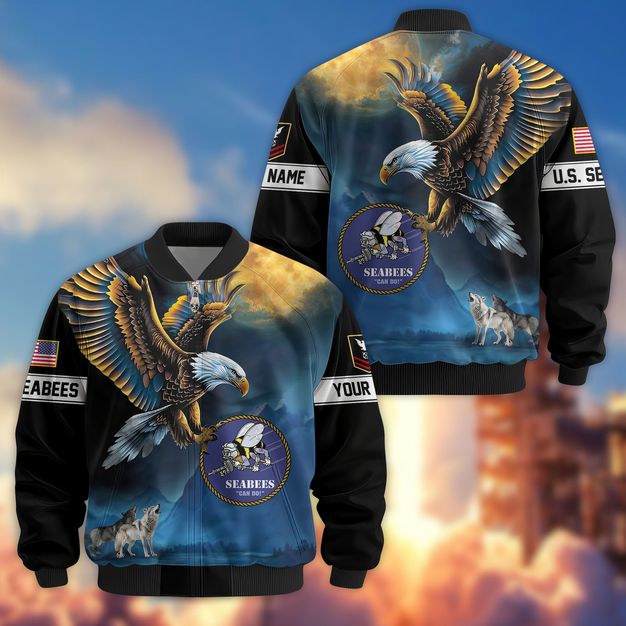 Premium Custom US Seabees Bomber Jacket VPVC805509, Gifts For Seabees Veteran, Gifts On Father's Day, Veterans Day.