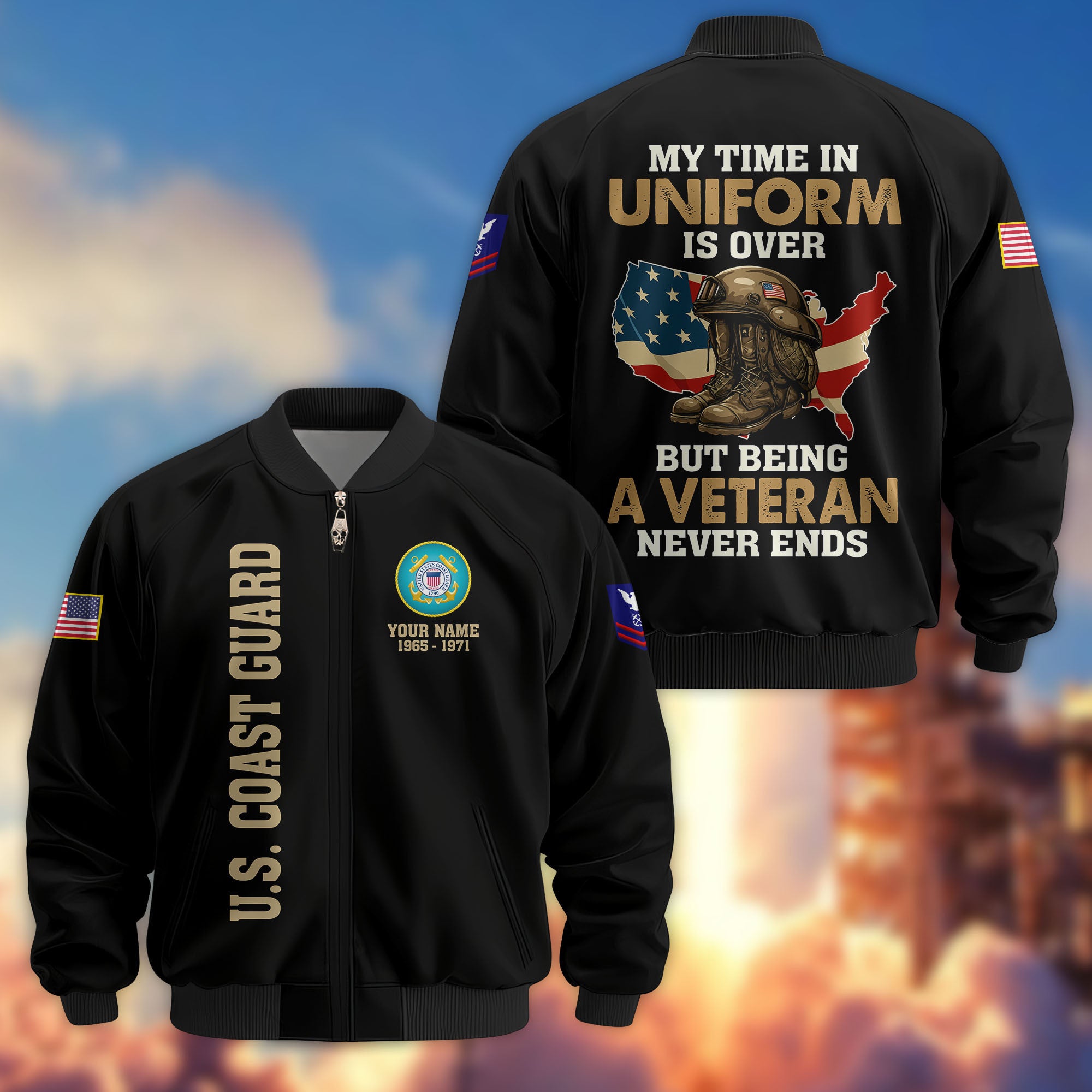 Premium Custom USCG Veteran Bomber Jacket VPVC805605, Gifts For Coast Guard Veteran, Gifts On Father's Day, Veterans Day.