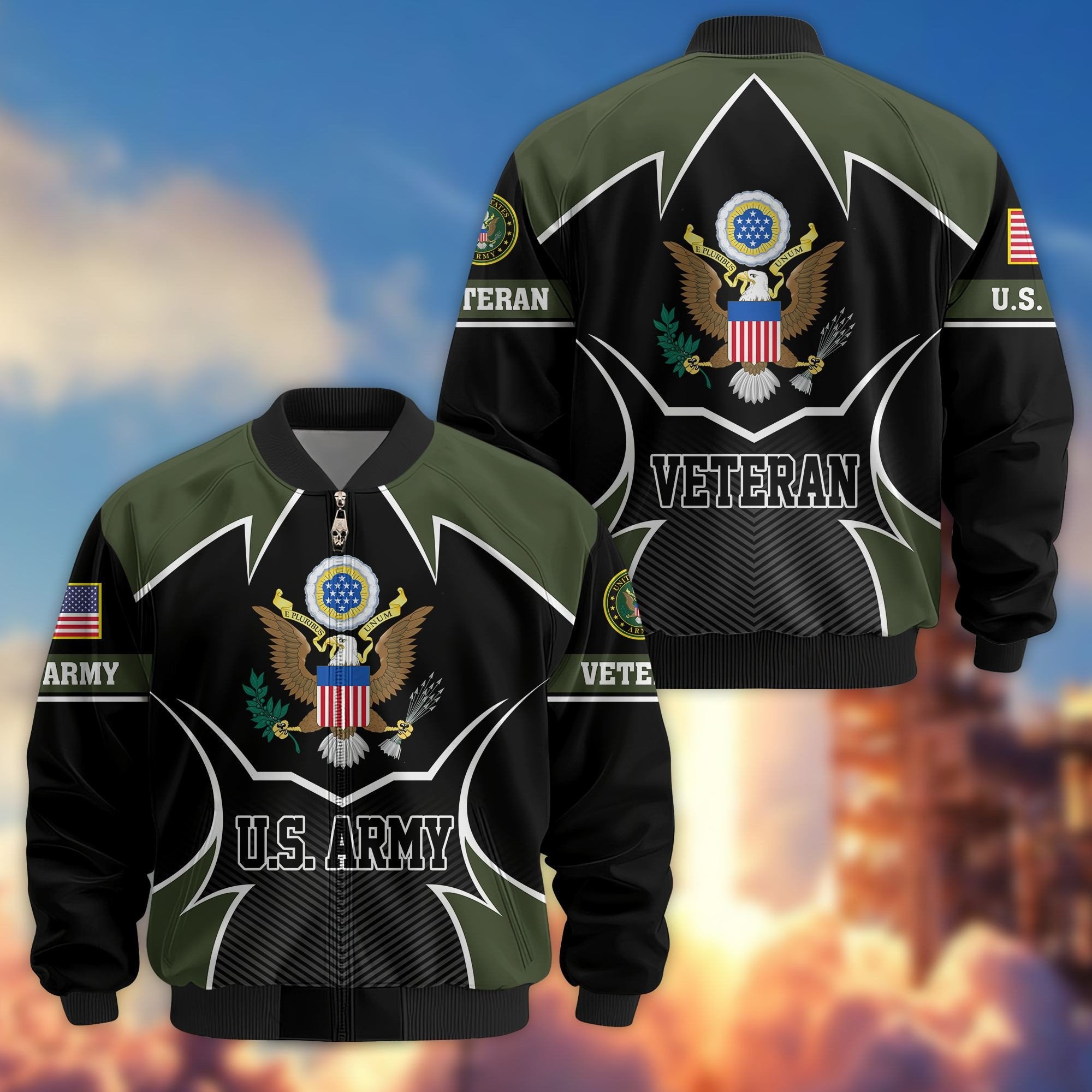 Premium US Veterans Bomber Jacket BPHN270811, Gifts For US Veterans, Gifts On Father's Day, Veterans Day.