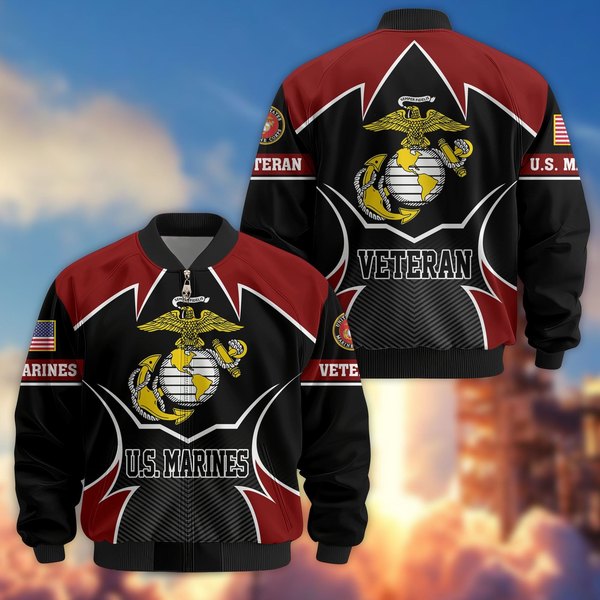 Premium US Veterans Bomber Jacket BPHN270811, Gifts For US Veterans, Gifts On Father's Day, Veterans Day.