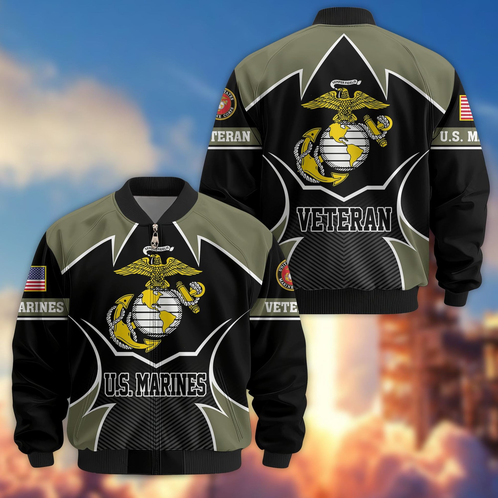 Premium US Veterans Bomber Jacket BPHN270811, Gifts For US Veterans, Gifts On Father's Day, Veterans Day.
