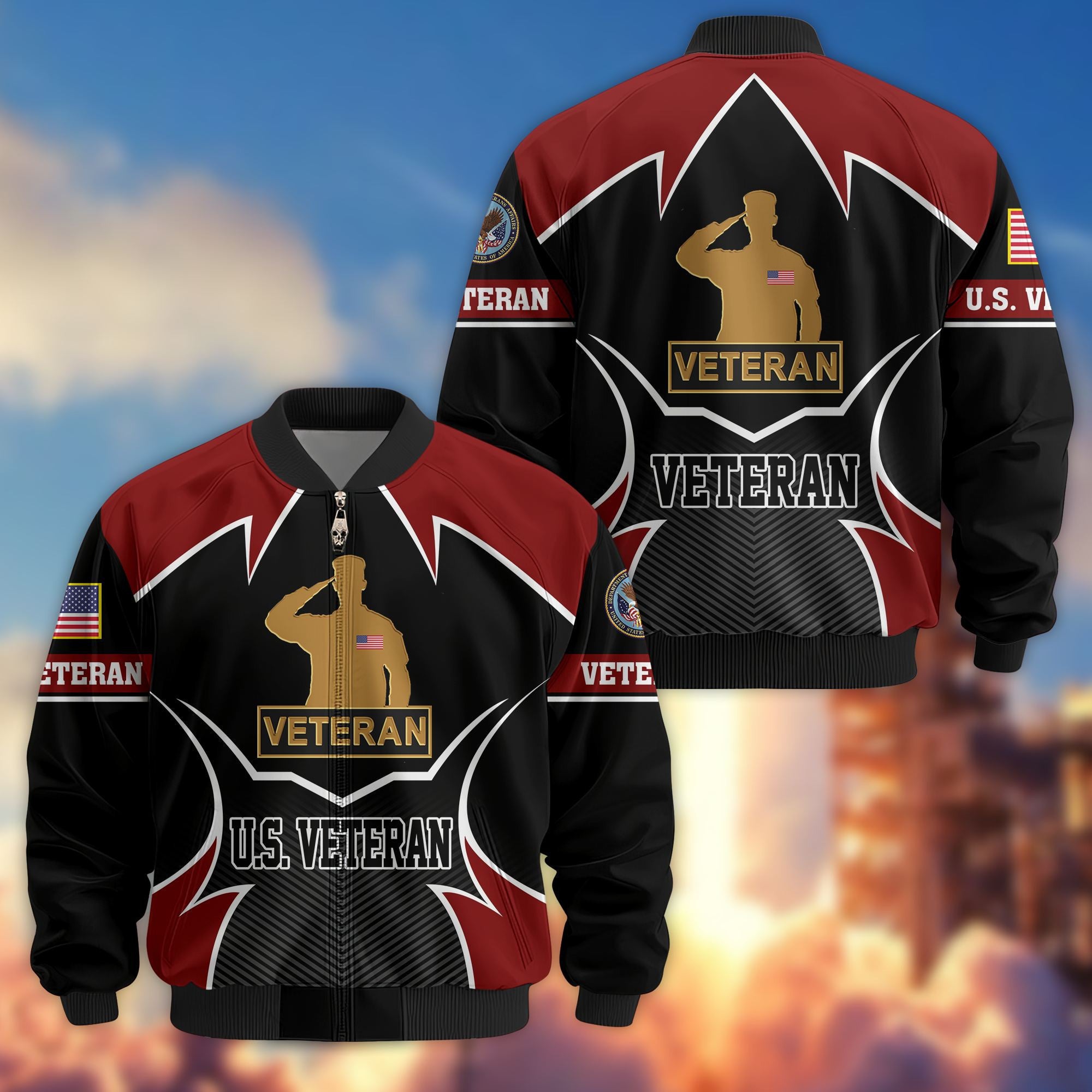 Premium US Veterans Bomber Jacket BPHN270811, Gifts For US Veterans, Gifts On Father's Day, Veterans Day.