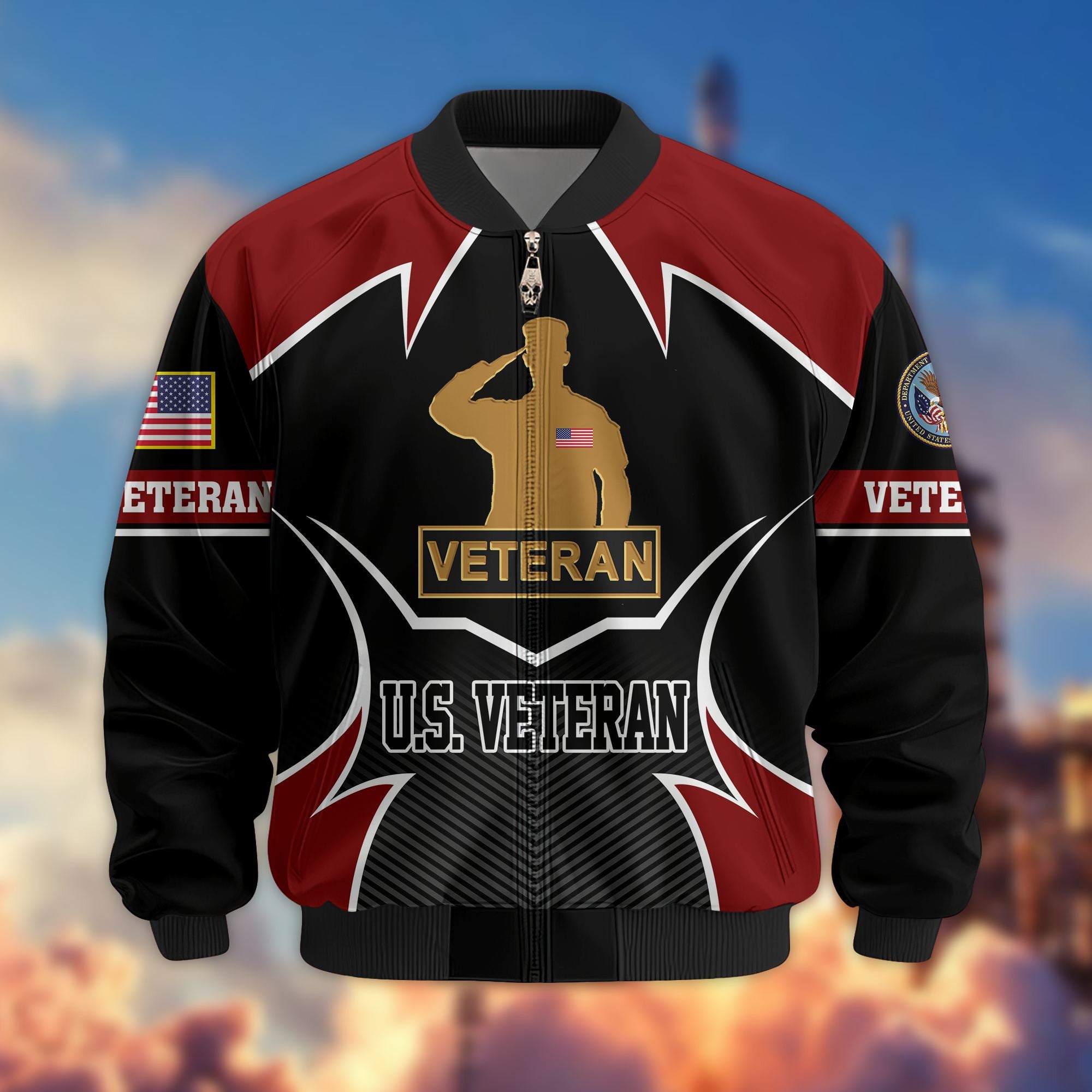 Premium US Veterans Bomber Jacket BPHN270811, Gifts For US Veterans, Gifts On Father's Day, Veterans Day.