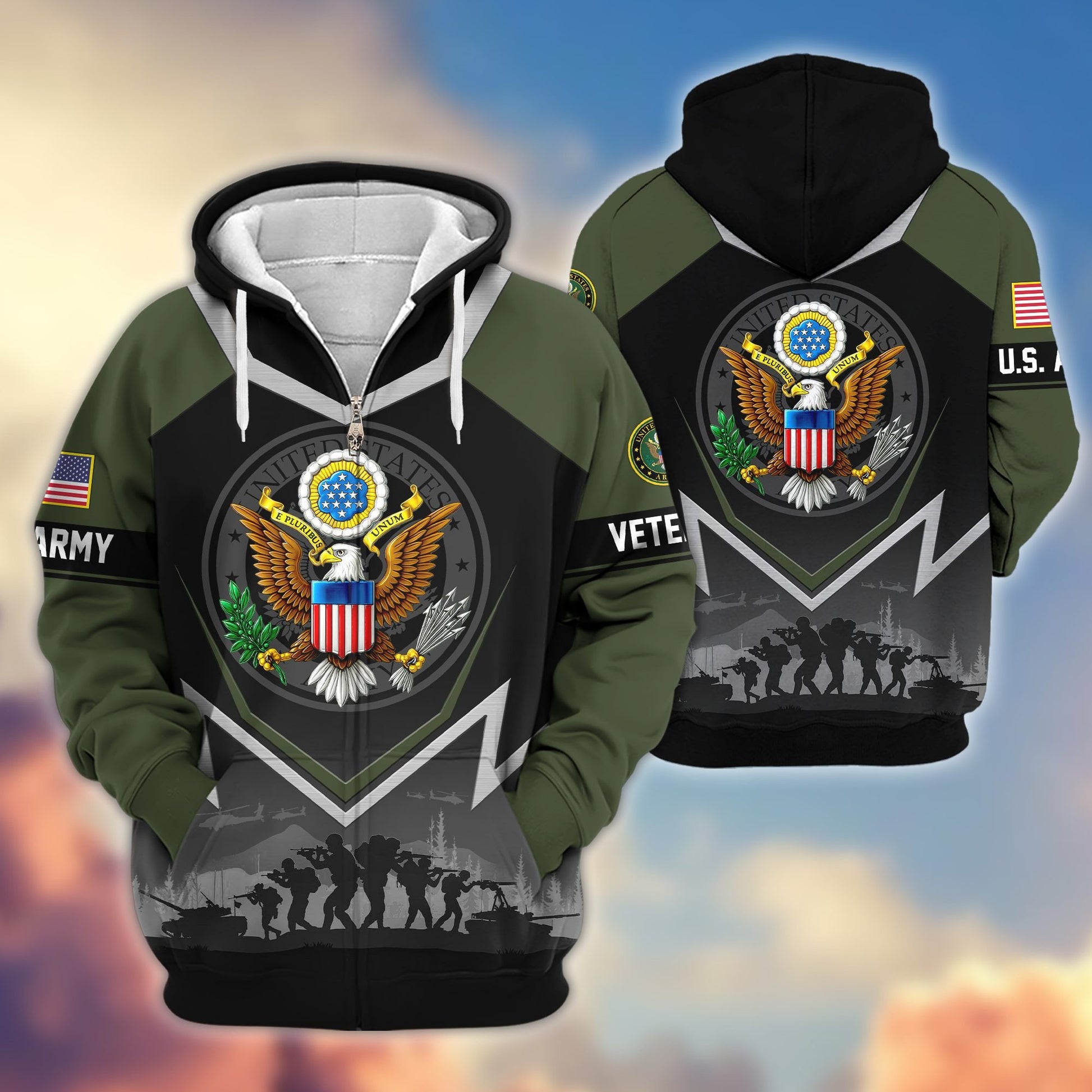 Premium US Veterans Zip Hoodie BPHN120911, Gifts For US Veterans, Gifts On Father's Day, Veterans Day.