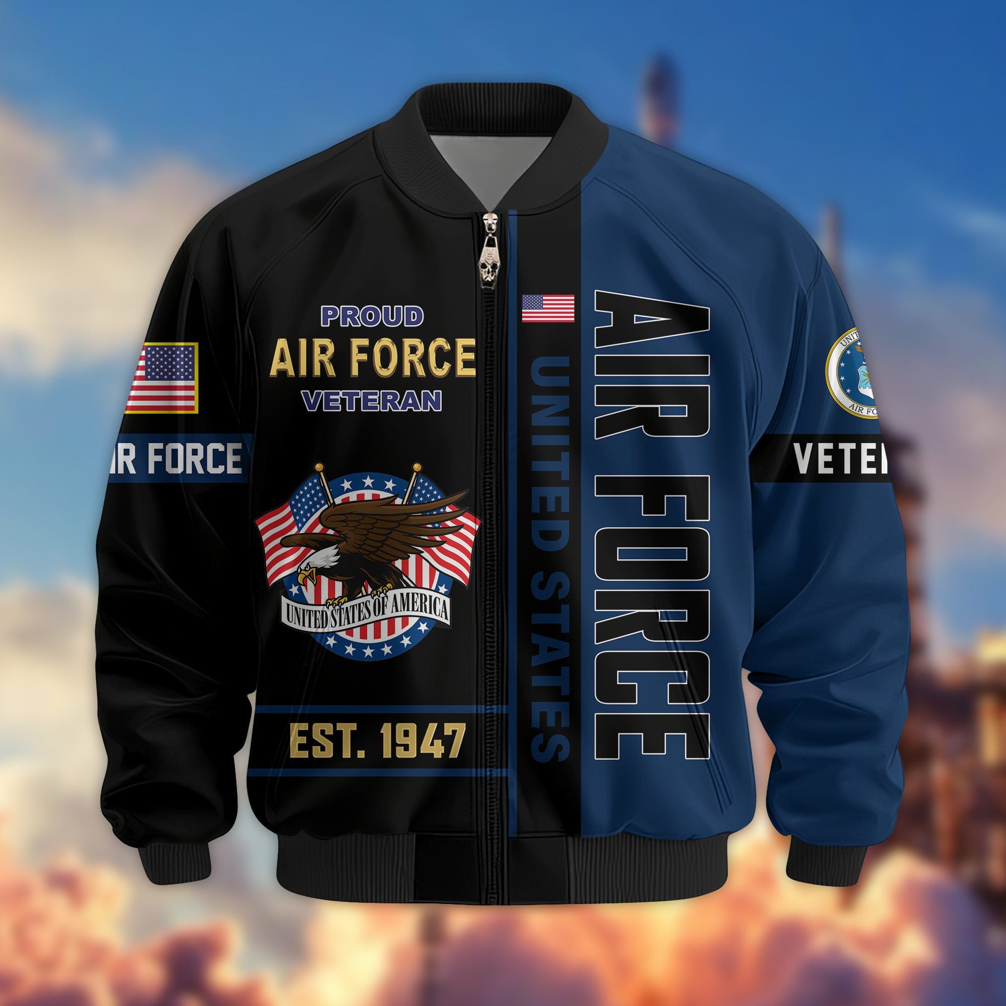 Premium US Veterans Bomber Jacket BPHN250912, Gifts For US Veterans, Gifts On Father's Day, Veterans Day.