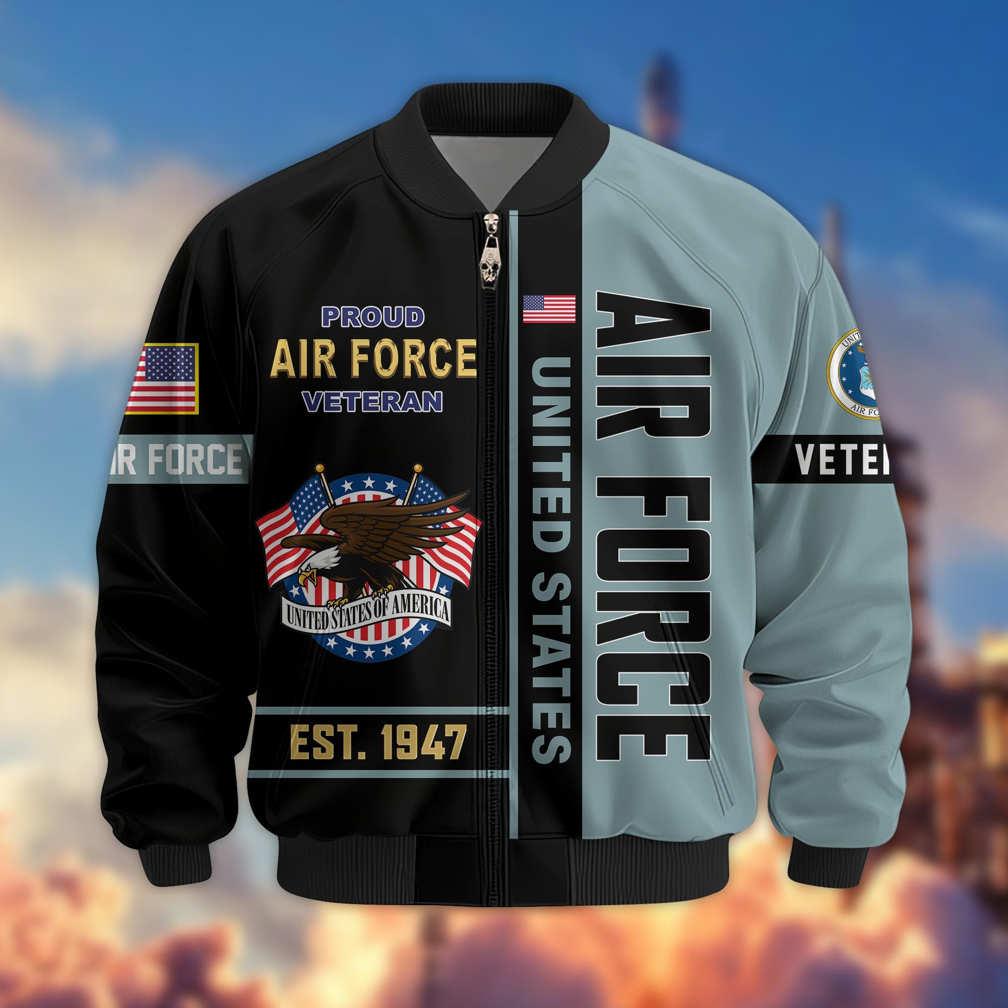 Premium US Veterans Bomber Jacket BPHN250912, Gifts For US Veterans, Gifts On Father's Day, Veterans Day.