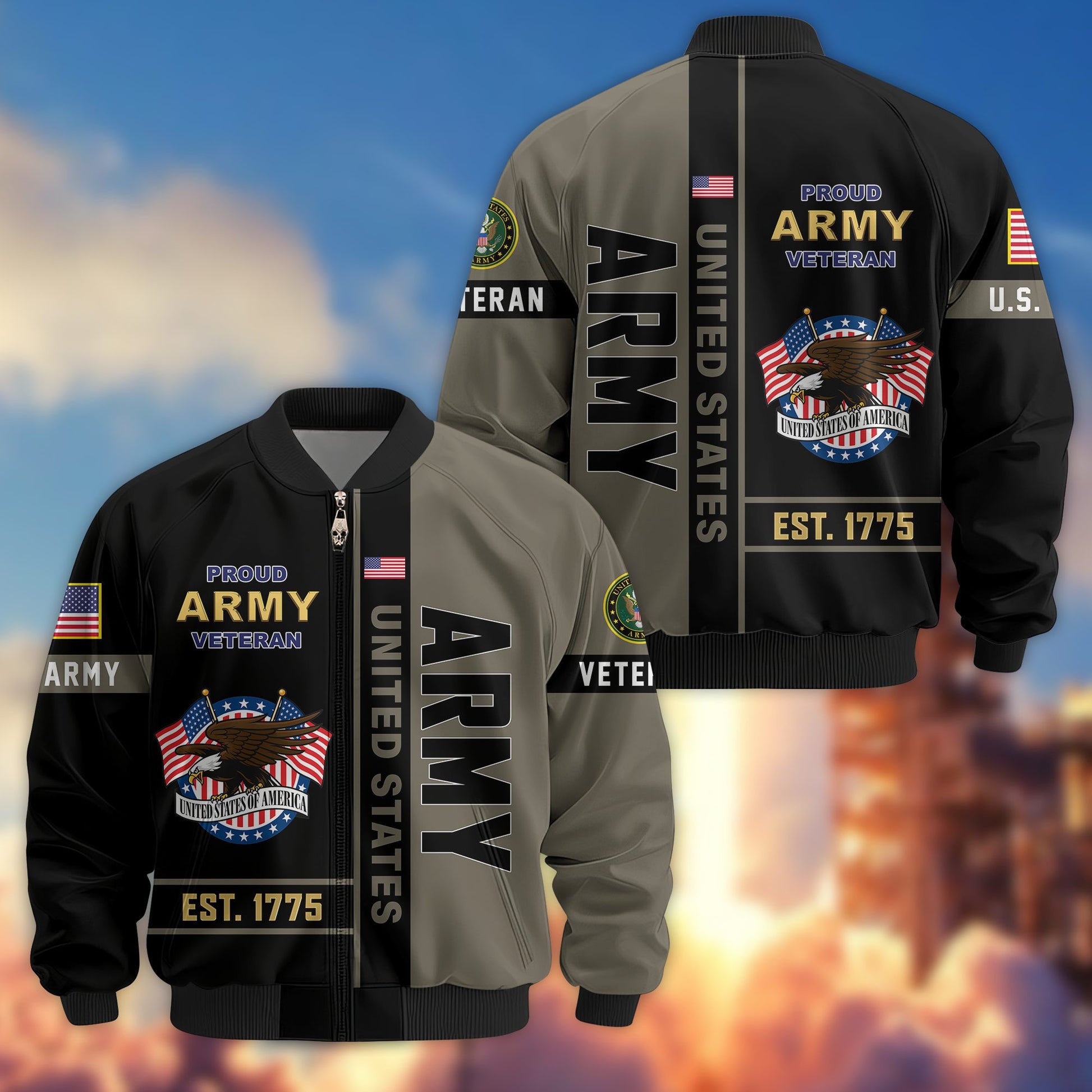 Premium US Veterans Bomber Jacket BPHN250912, Gifts For US Veterans, Gifts On Father's Day, Veterans Day.
