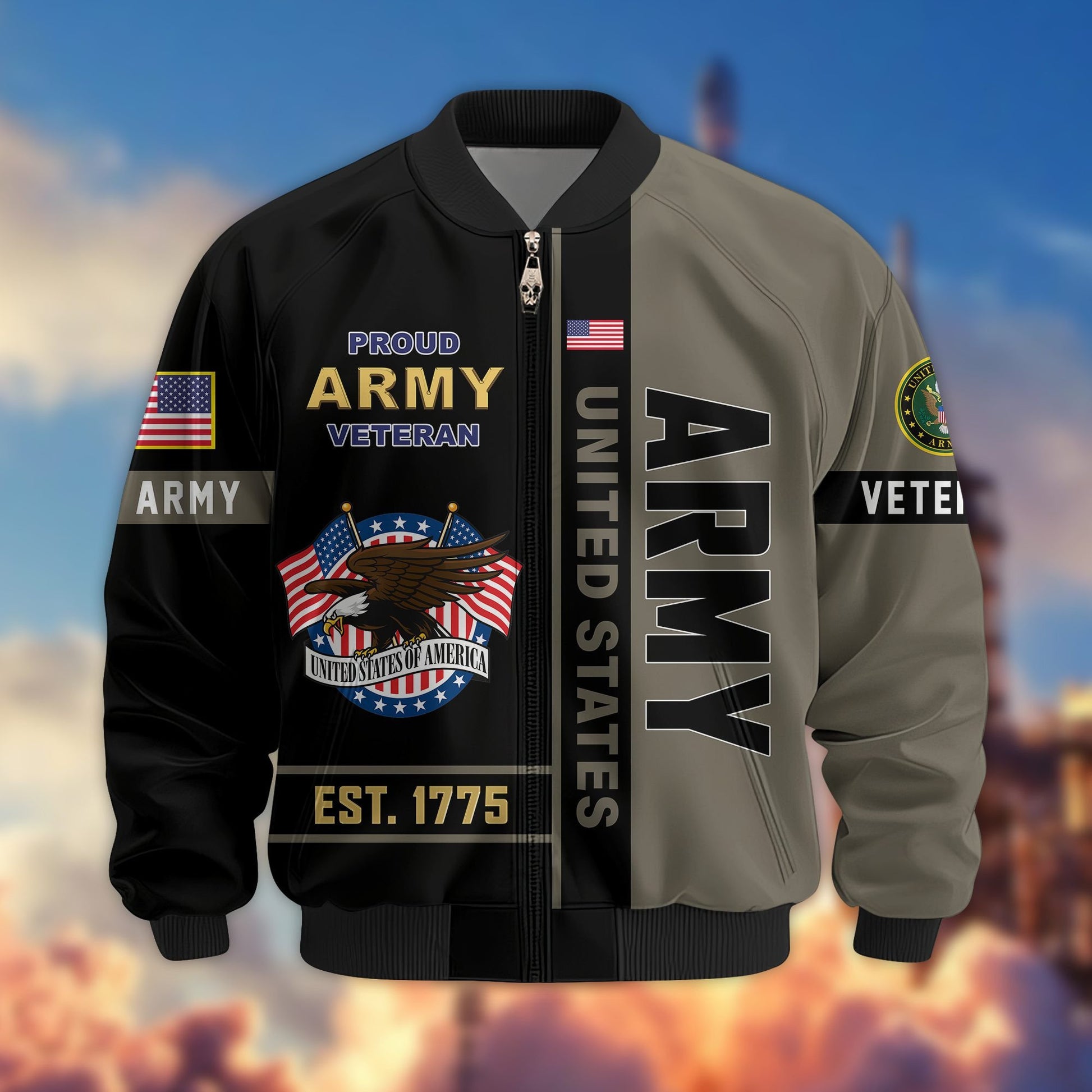 Premium US Veterans Bomber Jacket BPHN250912, Gifts For US Veterans, Gifts On Father's Day, Veterans Day.