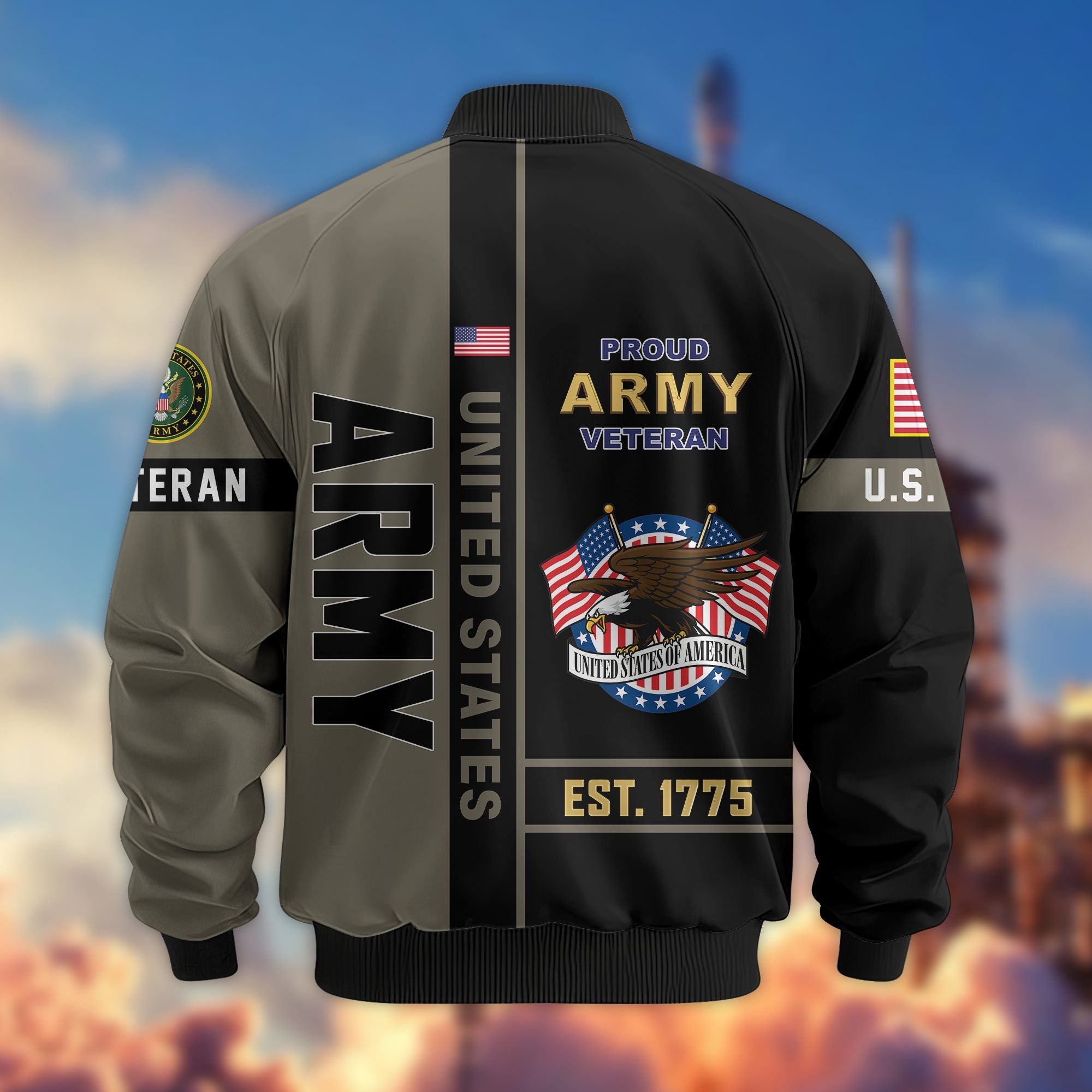 Premium US Veterans Bomber Jacket BPHN250912, Gifts For US Veterans, Gifts On Father's Day, Veterans Day.