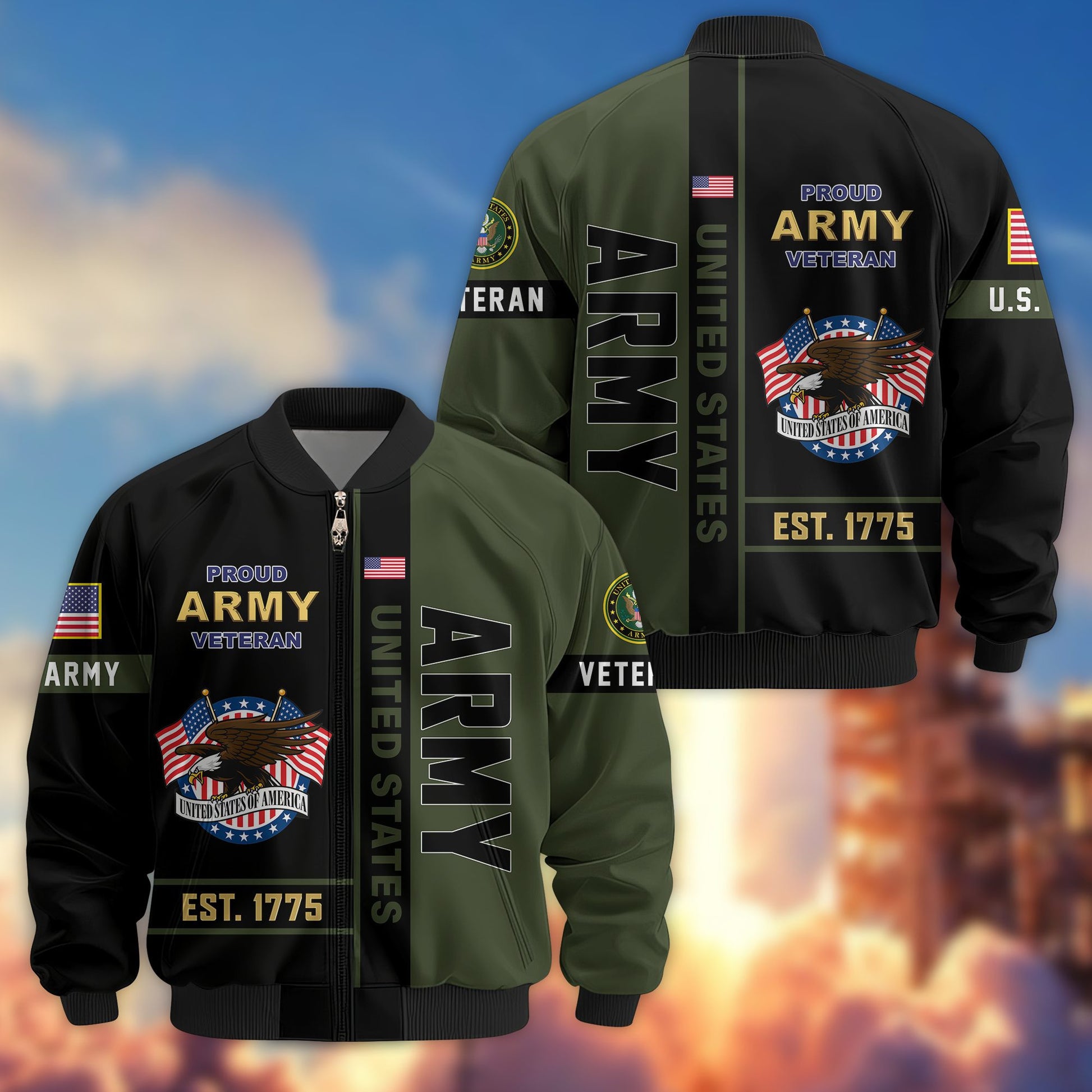 Premium US Veterans Bomber Jacket BPHN250912, Gifts For US Veterans, Gifts On Father's Day, Veterans Day.