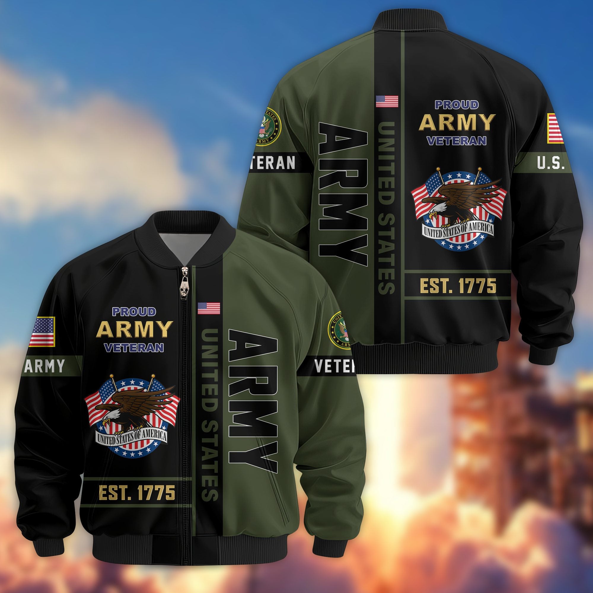 Premium US Veterans Bomber Jacket BPHN250912, Gifts For US Veterans, Gifts On Father's Day, Veterans Day.