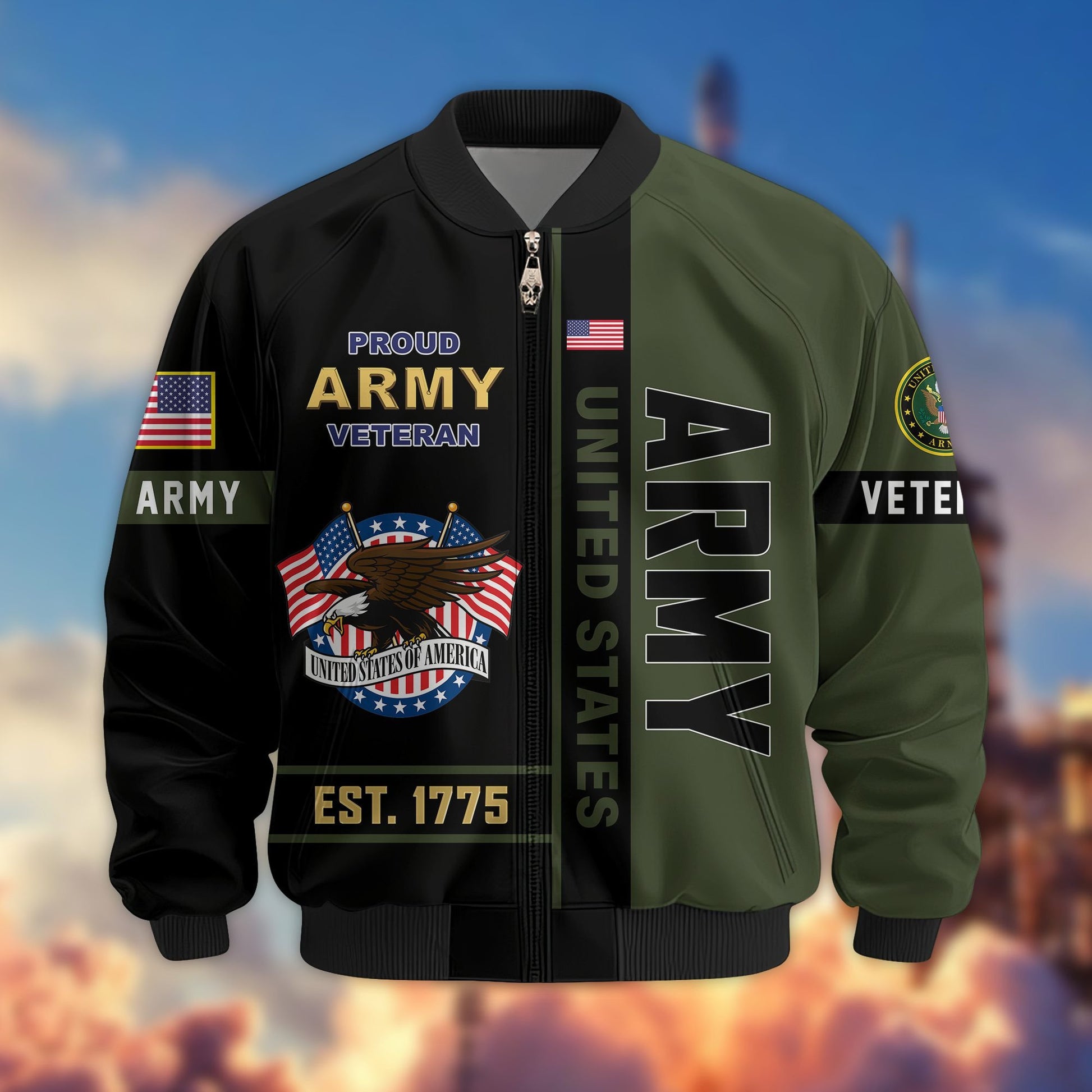 Premium US Veterans Bomber Jacket BPHN250912, Gifts For US Veterans, Gifts On Father's Day, Veterans Day.