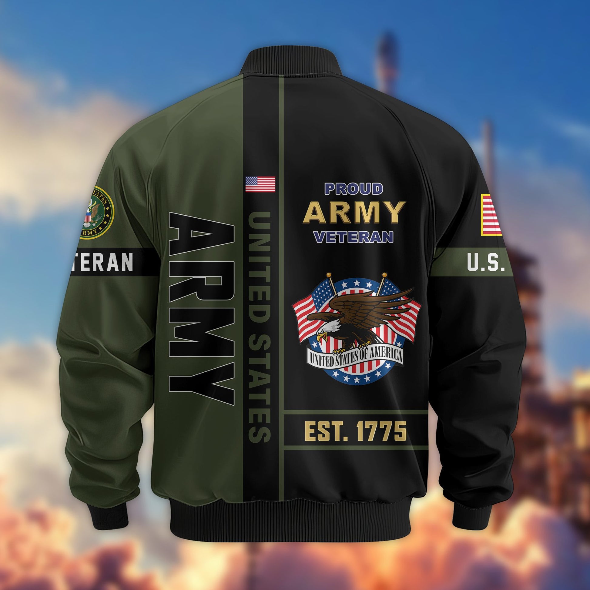 Premium US Veterans Bomber Jacket BPHN250912, Gifts For US Veterans, Gifts On Father's Day, Veterans Day.