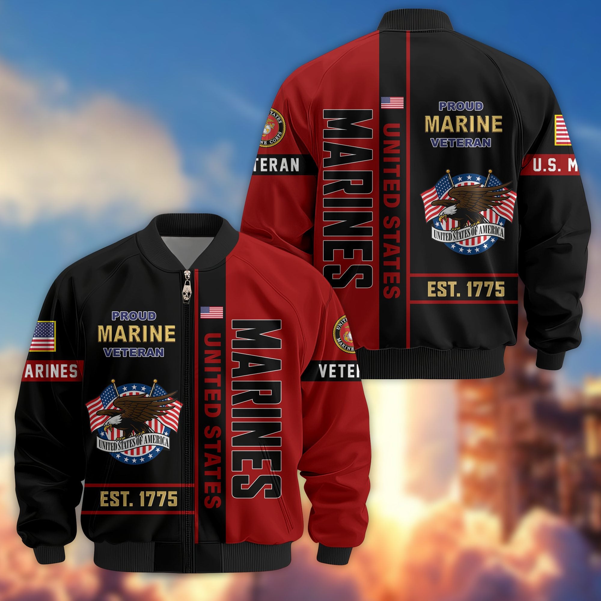 Premium US Veterans Bomber Jacket BPHN250912, Gifts For US Veterans, Gifts On Father's Day, Veterans Day.