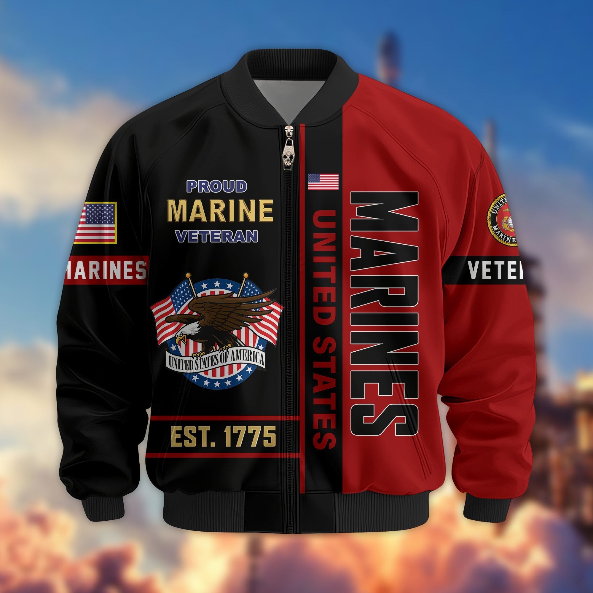 Premium US Veterans Bomber Jacket BPHN250912, Gifts For US Veterans, Gifts On Father's Day, Veterans Day.