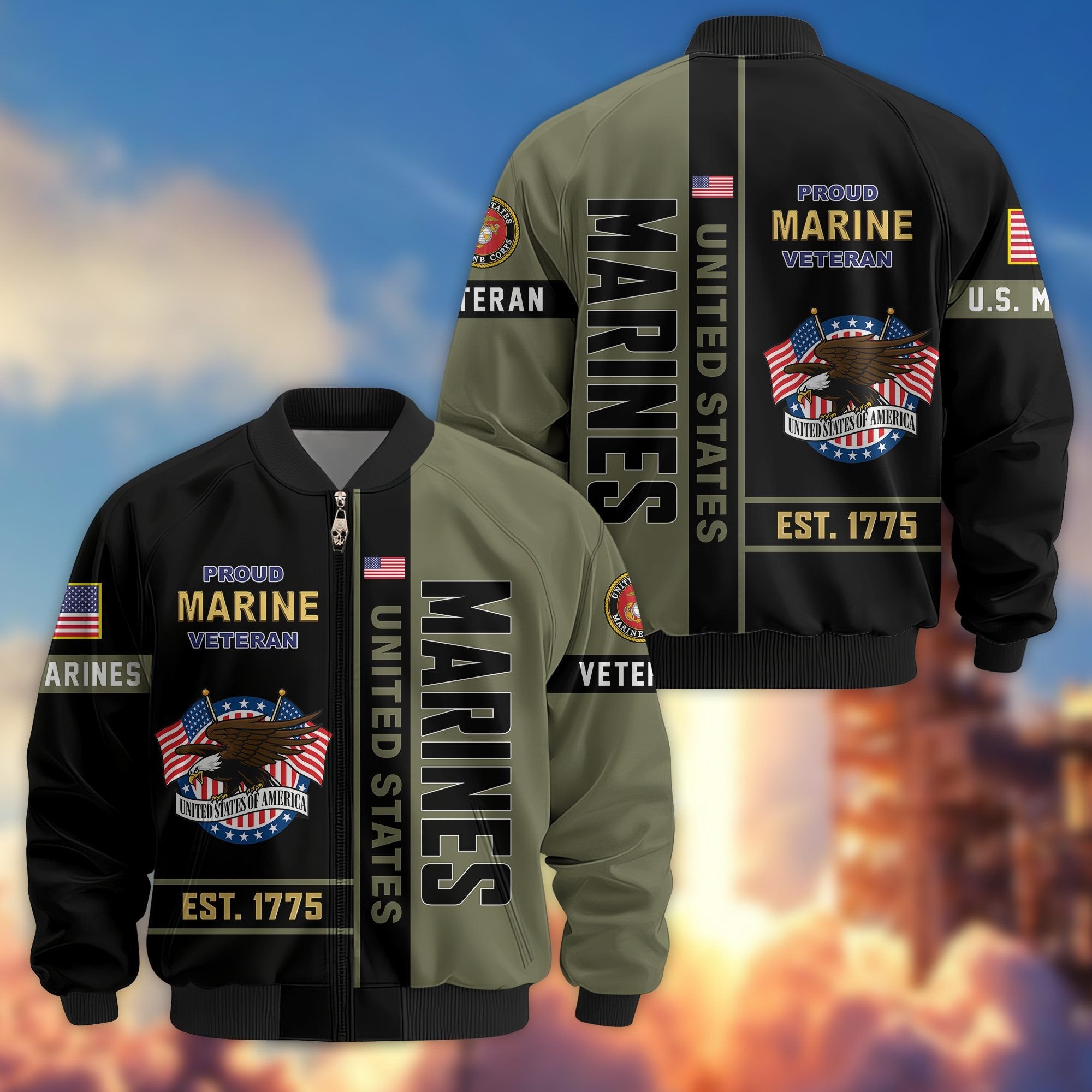 Premium US Veterans Bomber Jacket BPHN250912, Gifts For US Veterans, Gifts On Father's Day, Veterans Day.