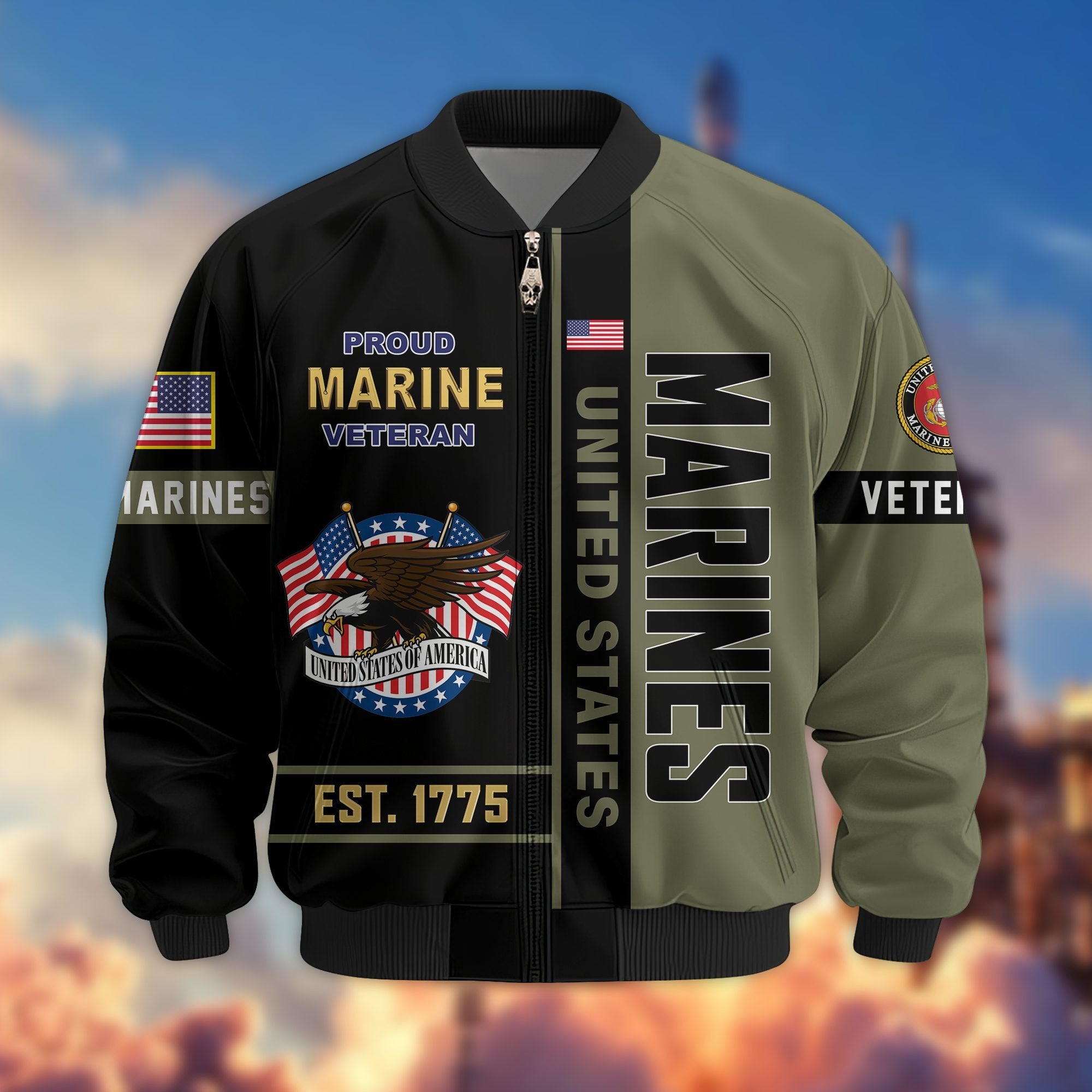 Premium US Veterans Bomber Jacket BPHN250912, Gifts For US Veterans, Gifts On Father's Day, Veterans Day.