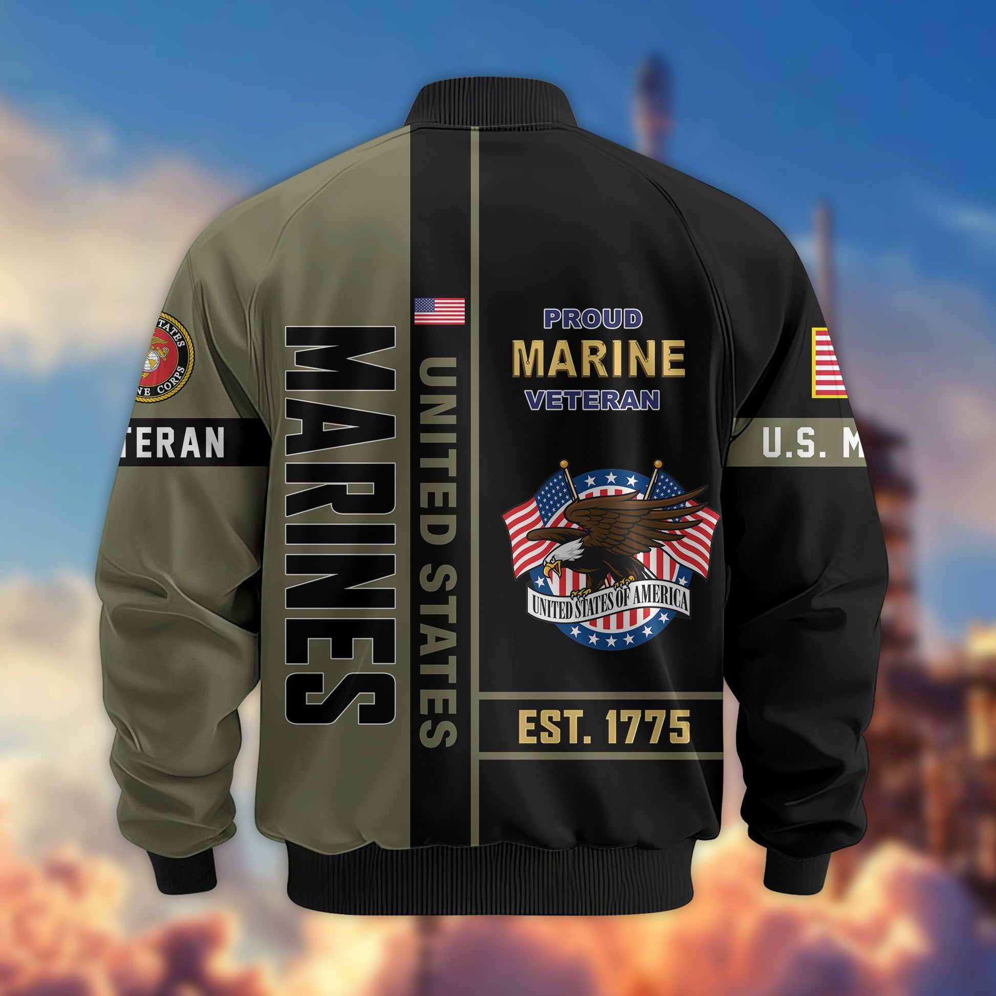 Premium US Veterans Bomber Jacket BPHN250912, Gifts For US Veterans, Gifts On Father's Day, Veterans Day.