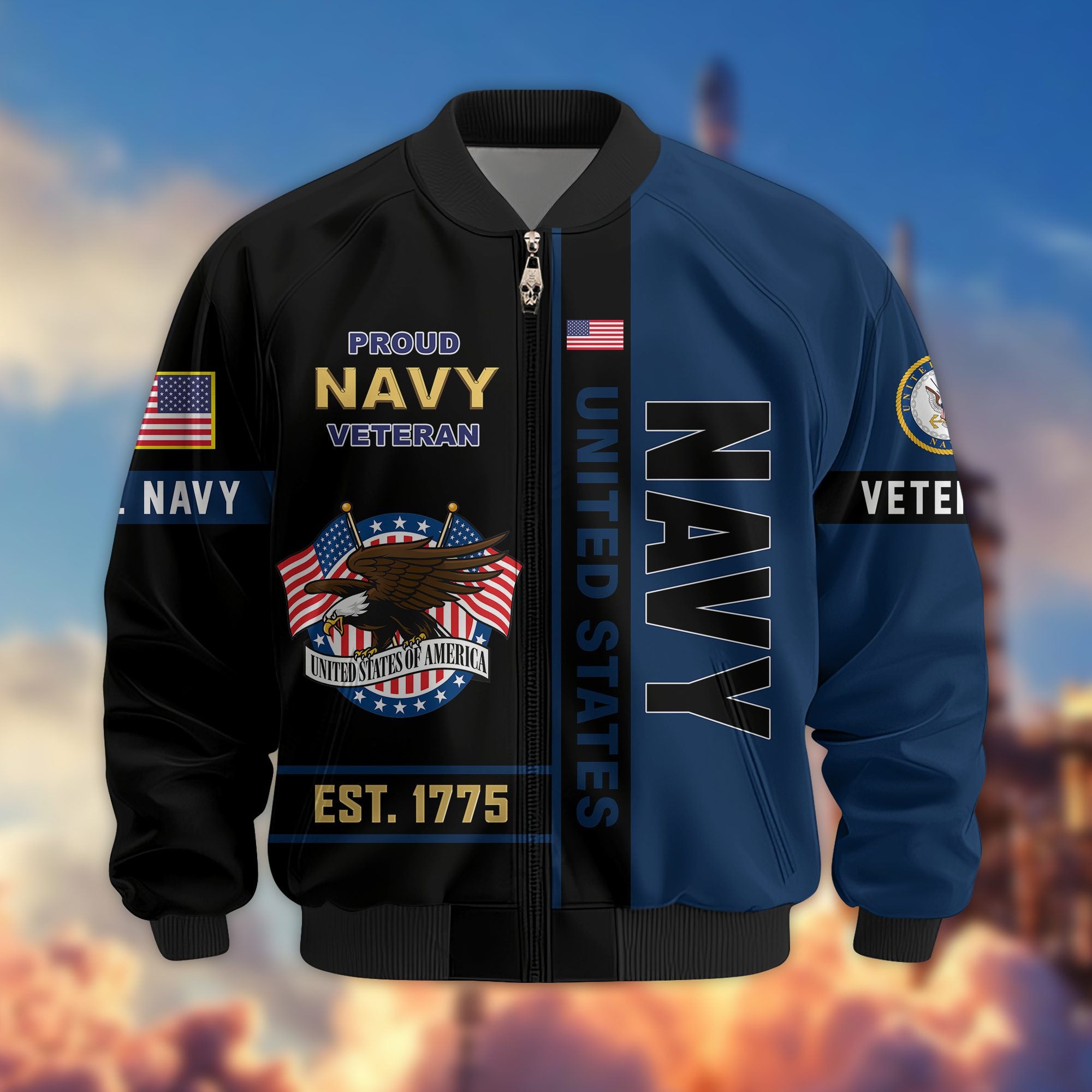 Premium US Veterans Bomber Jacket BPHN250912, Gifts For US Veterans, Gifts On Father's Day, Veterans Day.