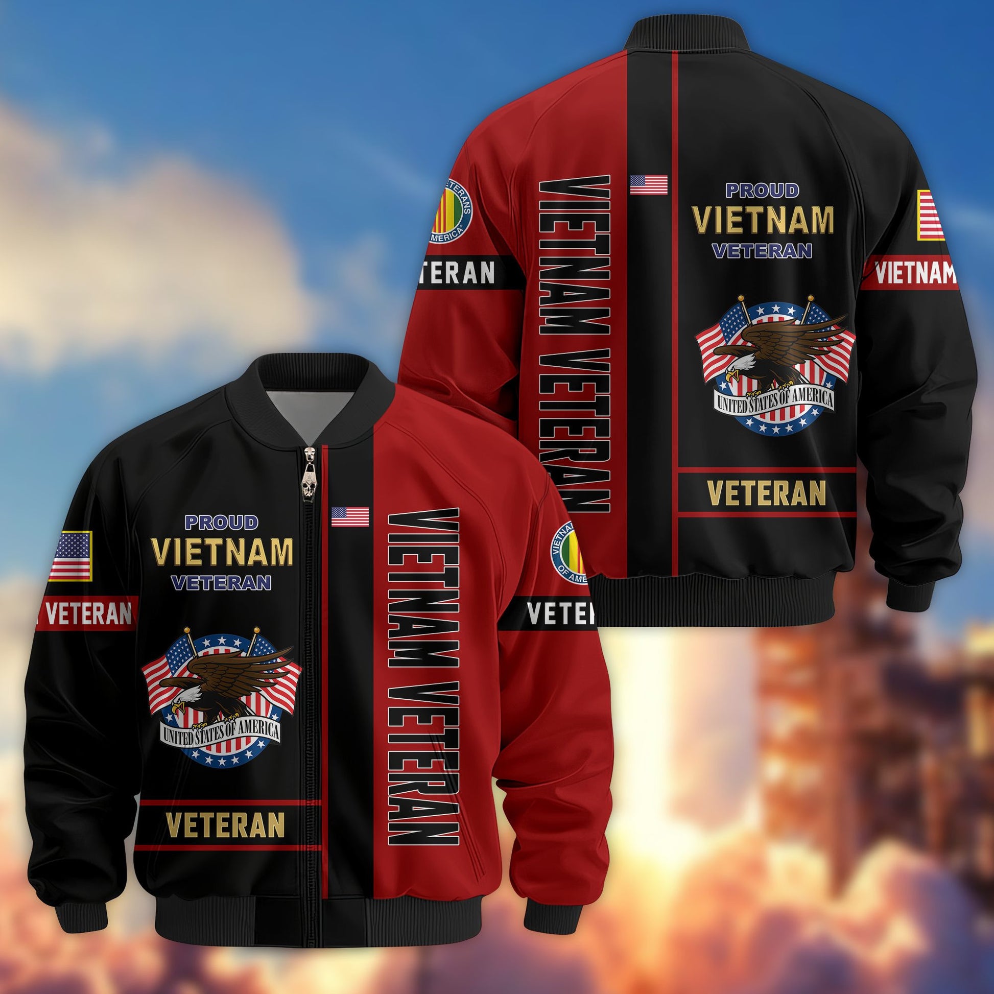 Premium US Veterans Bomber Jacket BPHN250912, Gifts For US Veterans, Gifts On Father's Day, Veterans Day.