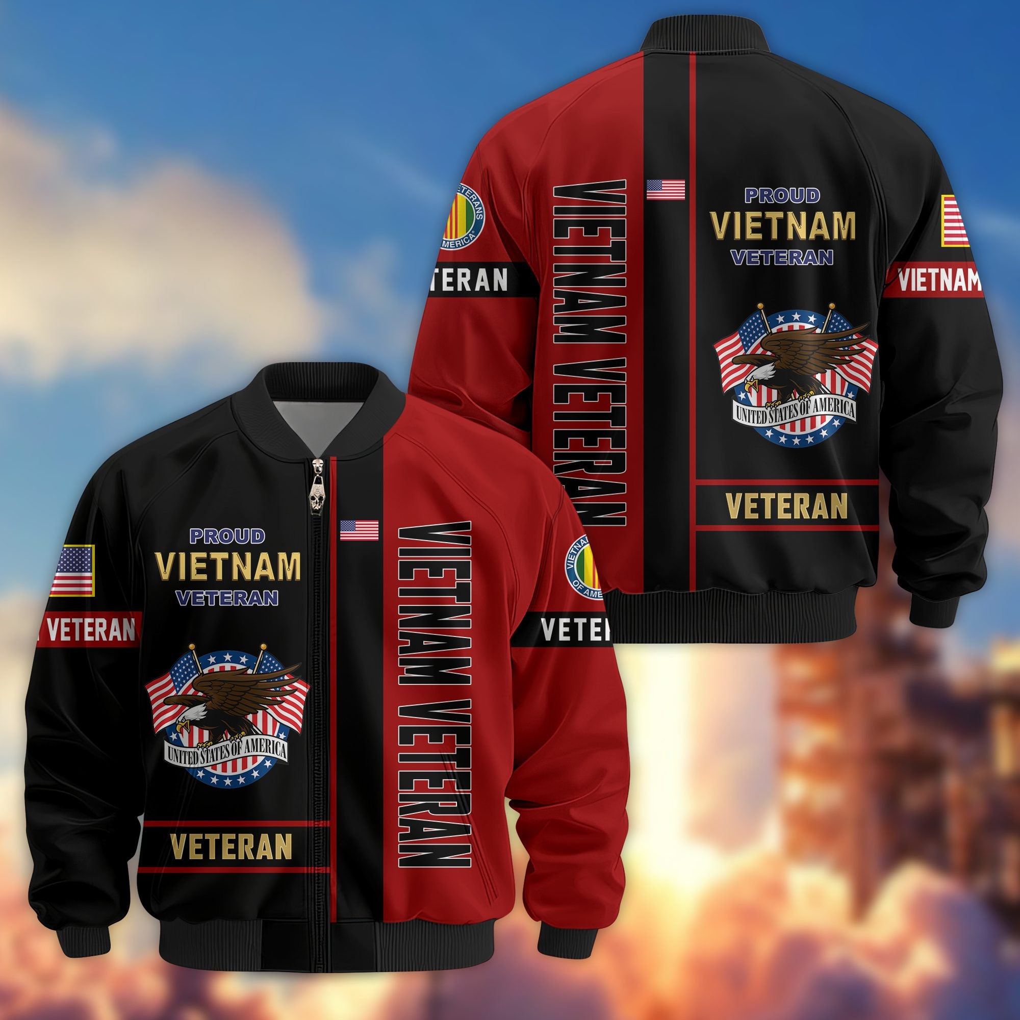 Premium US Veterans Bomber Jacket BPHN250912, Gifts For US Veterans, Gifts On Father's Day, Veterans Day.