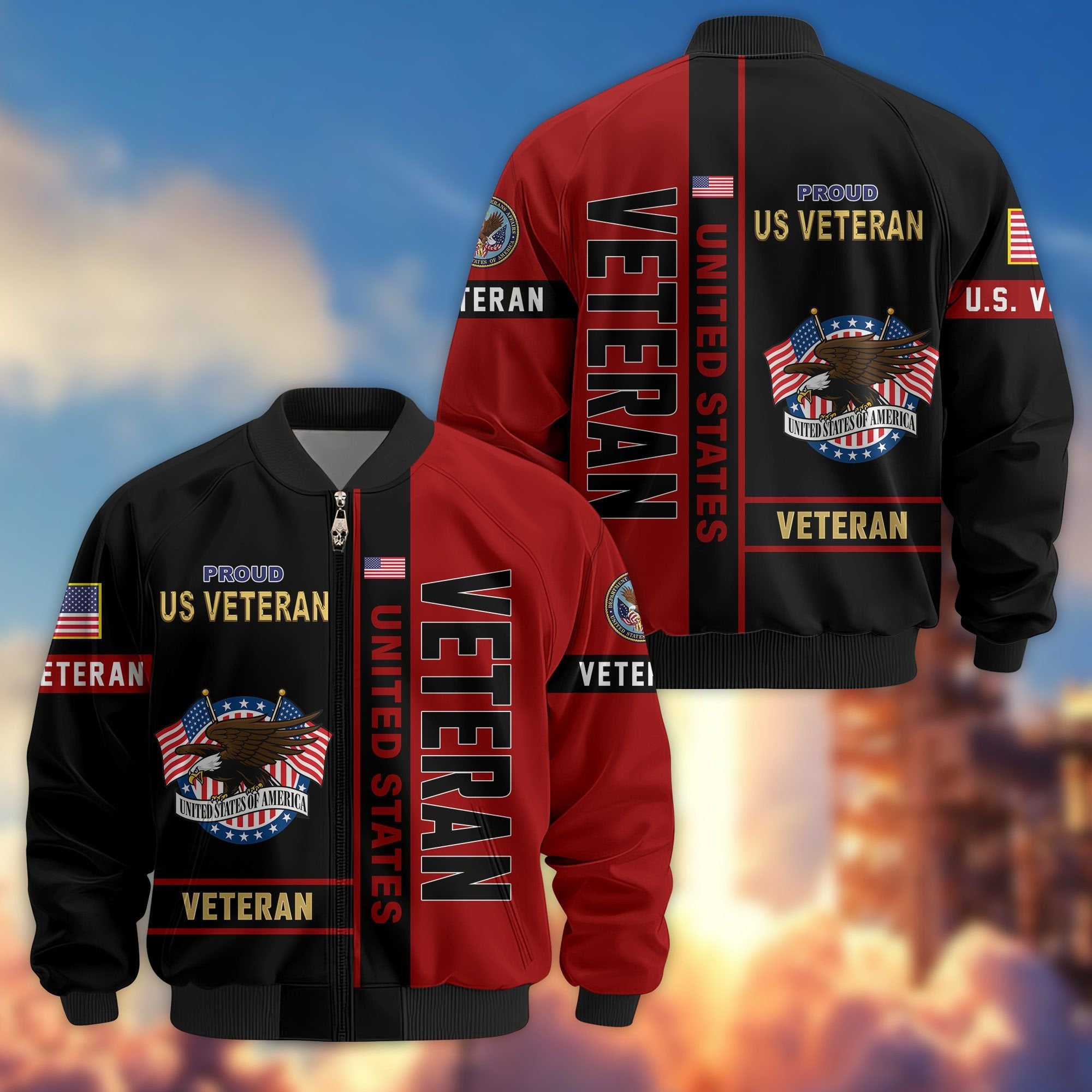 Premium US Veterans Bomber Jacket BPHN250912, Gifts For US Veterans, Gifts On Father's Day, Veterans Day.