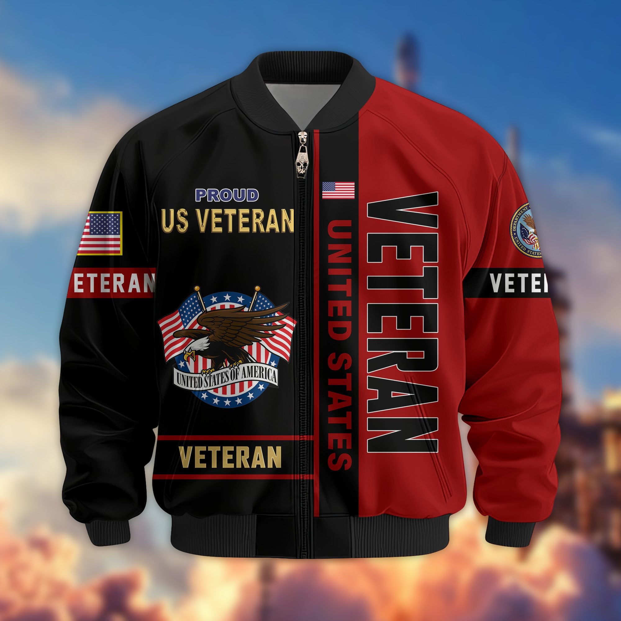 Premium US Veterans Bomber Jacket BPHN250912, Gifts For US Veterans, Gifts On Father's Day, Veterans Day.