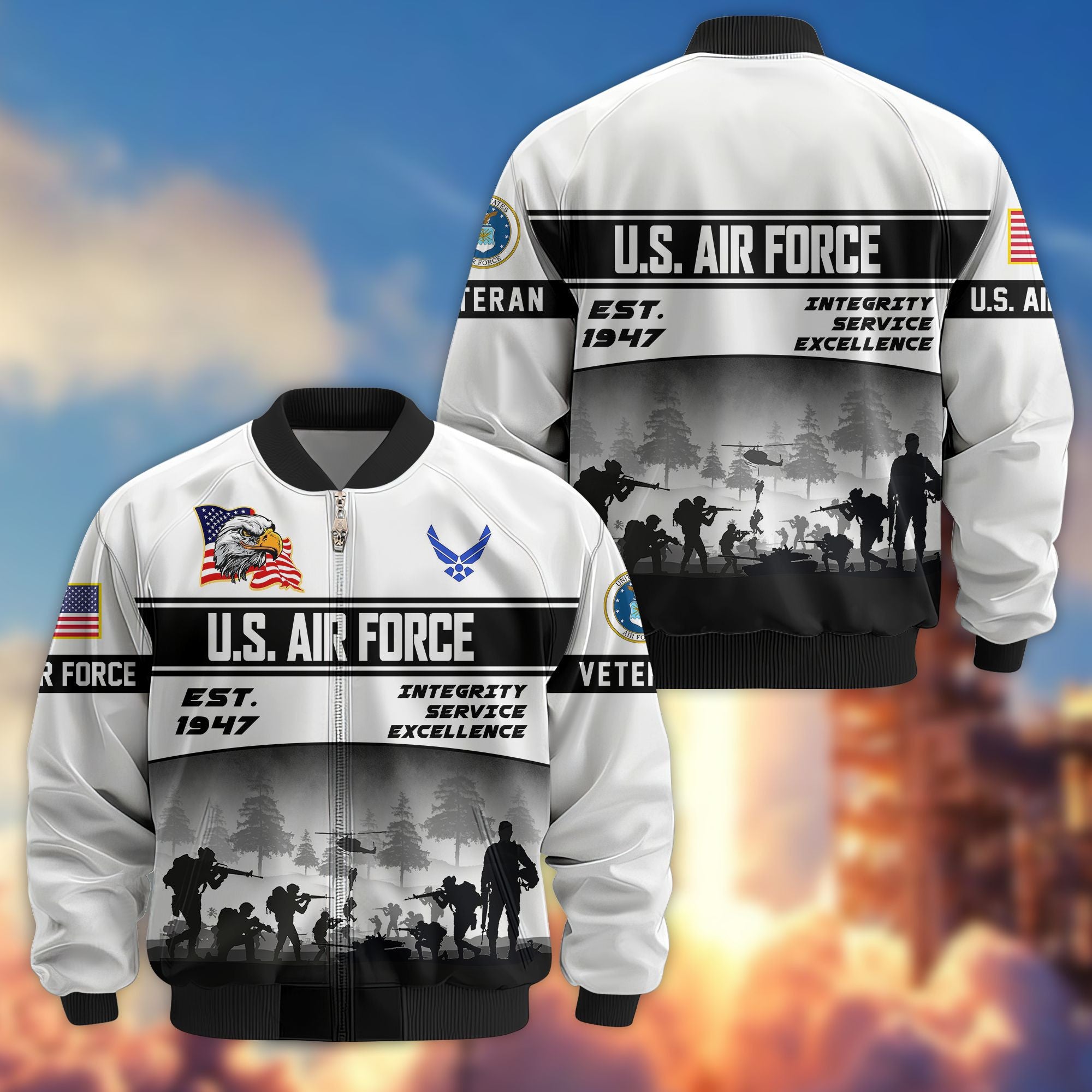 Premium US Veterans Bomber Jacket BPHN250915, Gifts For US Veterans, Gifts On Father's Day, Veterans Day.