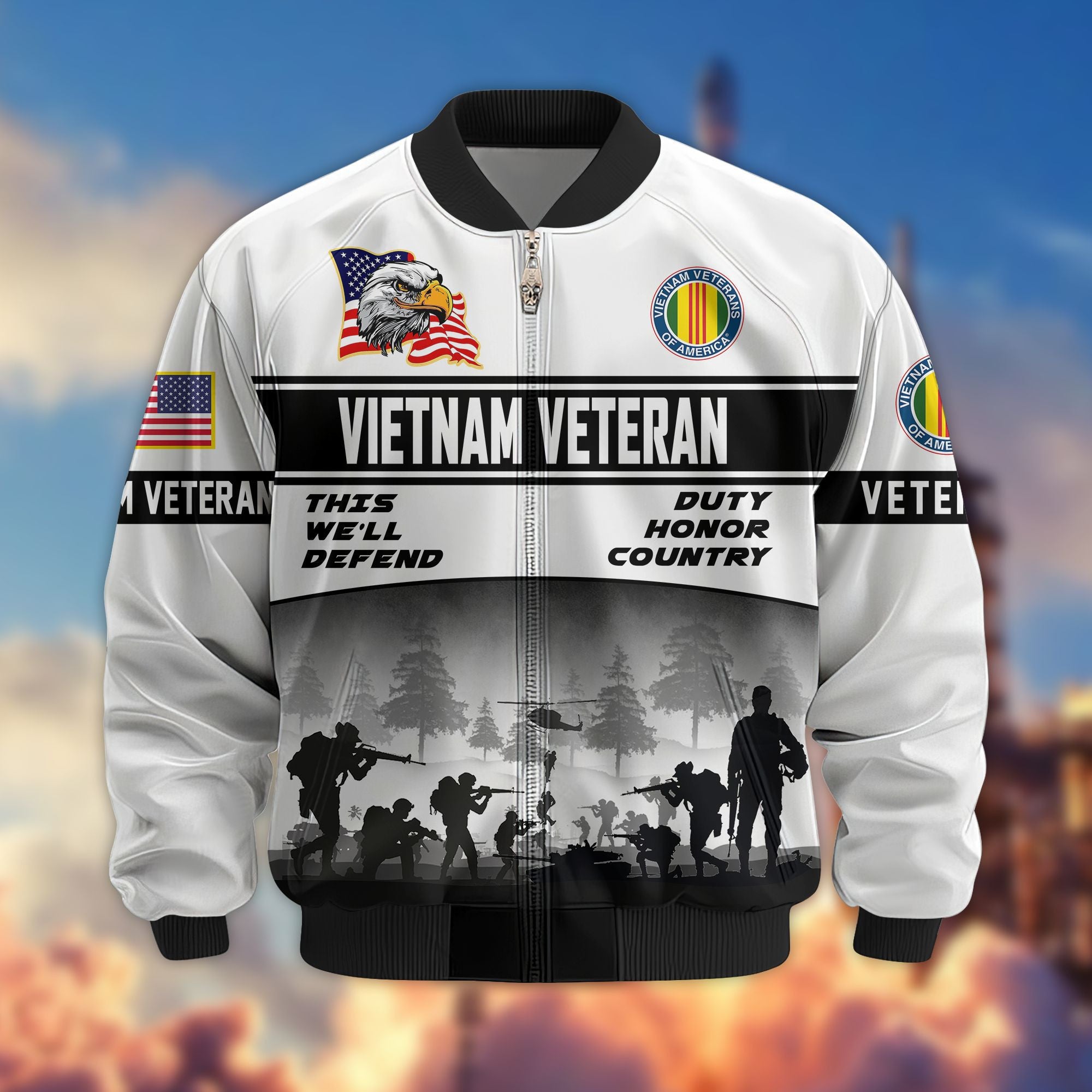 Premium US Veterans Bomber Jacket BPHN250915, Gifts For US Veterans, Gifts On Father's Day, Veterans Day.
