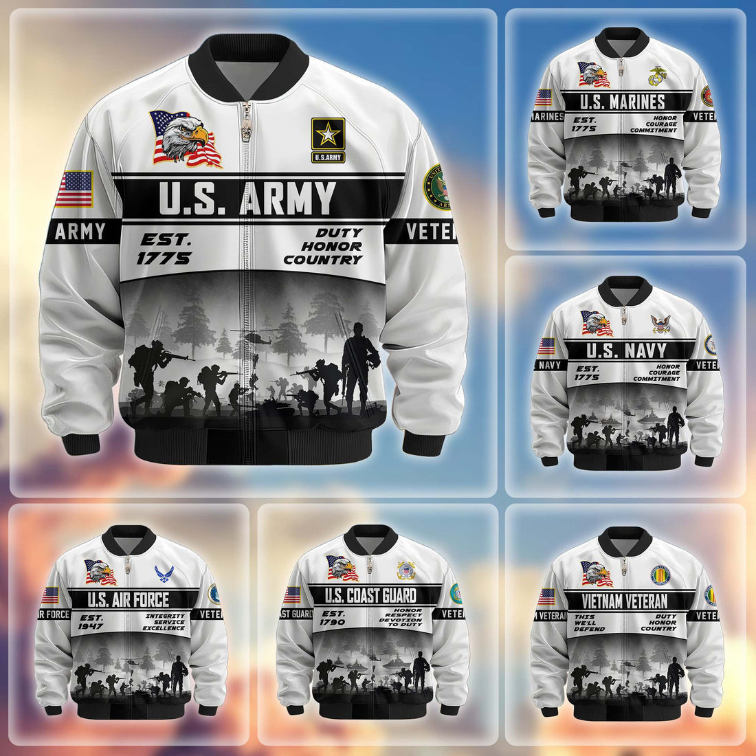 Premium US Veterans Bomber Jacket BPHN250915, Gifts For US Veterans, Gifts On Father's Day, Veterans Day.