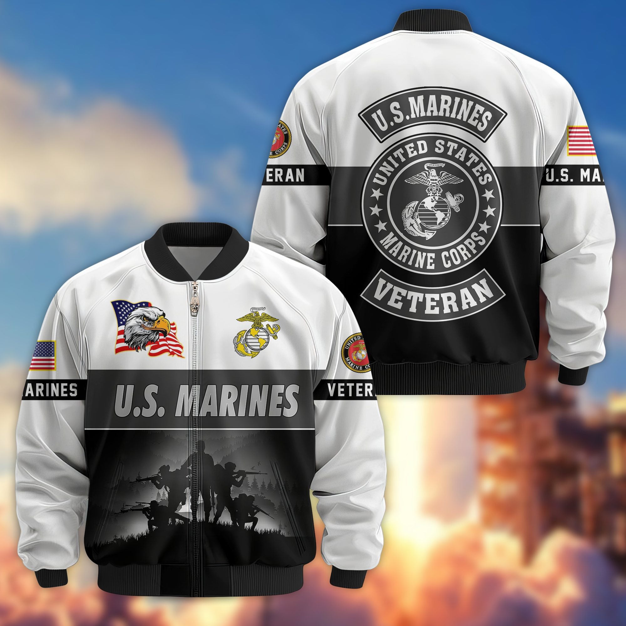 Premium US Veterans Bomber Jacket BPHN180913, Gifts For US Veterans, Gifts On Father's Day, Veterans Day.