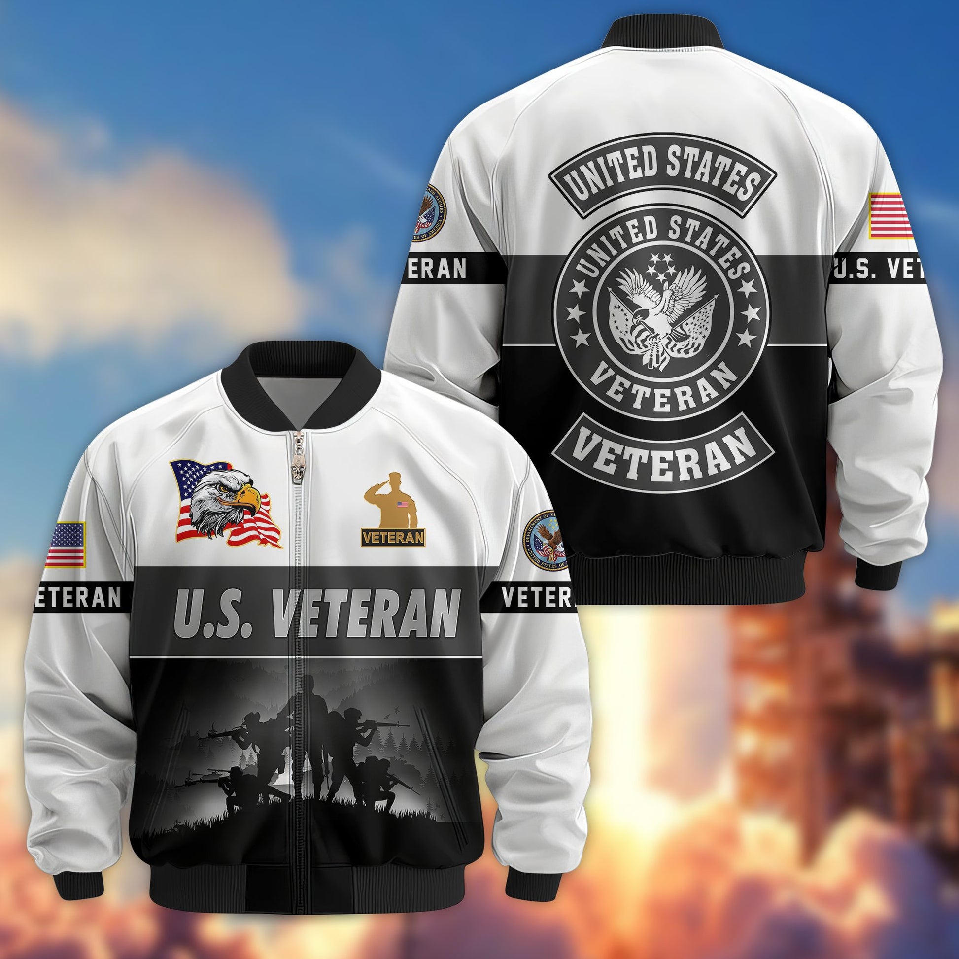 Premium US Veterans Bomber Jacket BPHN180913, Gifts For US Veterans, Gifts On Father's Day, Veterans Day.