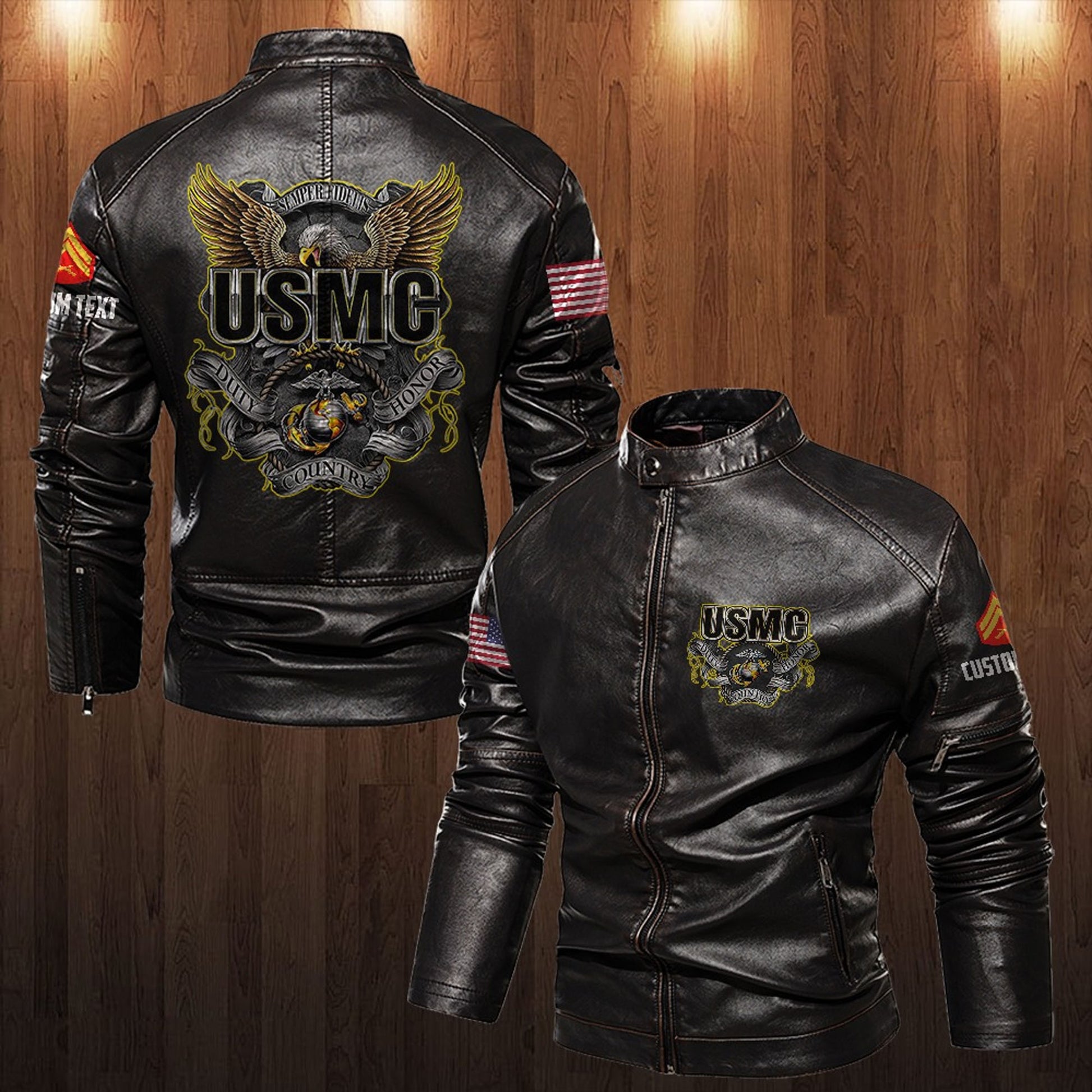 Premium Custom USMC Veteran Leather Jacket VPVC702308, Gifts For Marine Veteran, Gifts On Father's Day, Veterans Day.