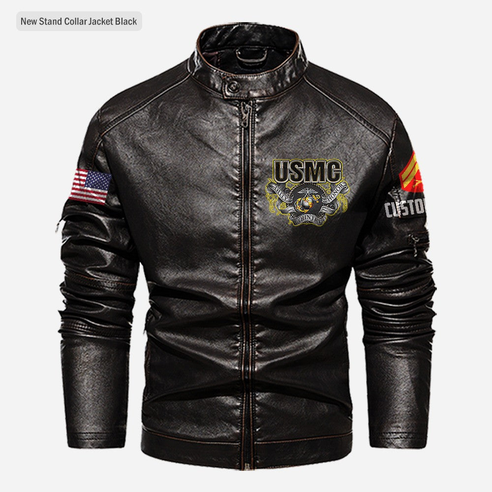 Premium Custom USMC Veteran Leather Jacket VPVC702308, Gifts For Marine Veteran, Gifts On Father's Day, Veterans Day.