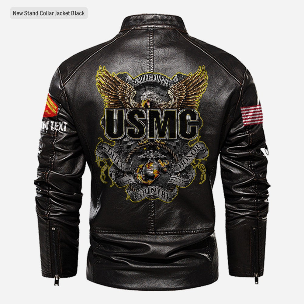 Premium Custom USMC Veteran Leather Jacket VPVC702308, Gifts For Marine Veteran, Gifts On Father's Day, Veterans Day.