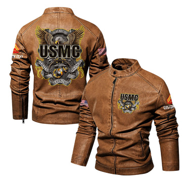 Premium Custom USMC Veteran Leather Jacket VPVC702309, Gifts For Marine Veteran, Gifts On Father's Day, Veterans Day.