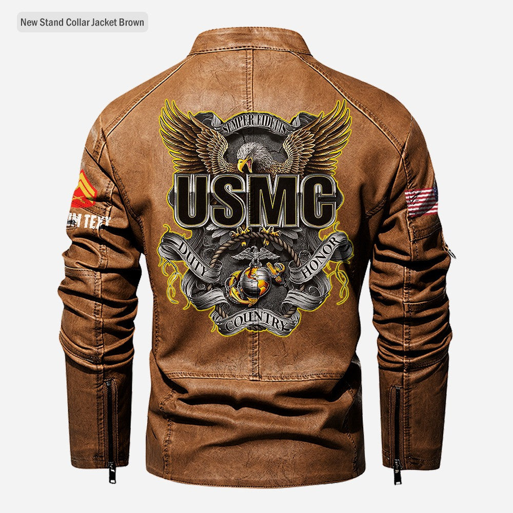 Premium Custom USMC Veteran Leather Jacket VPVC702309, Gifts For Marine Veteran, Gifts On Father's Day, Veterans Day.