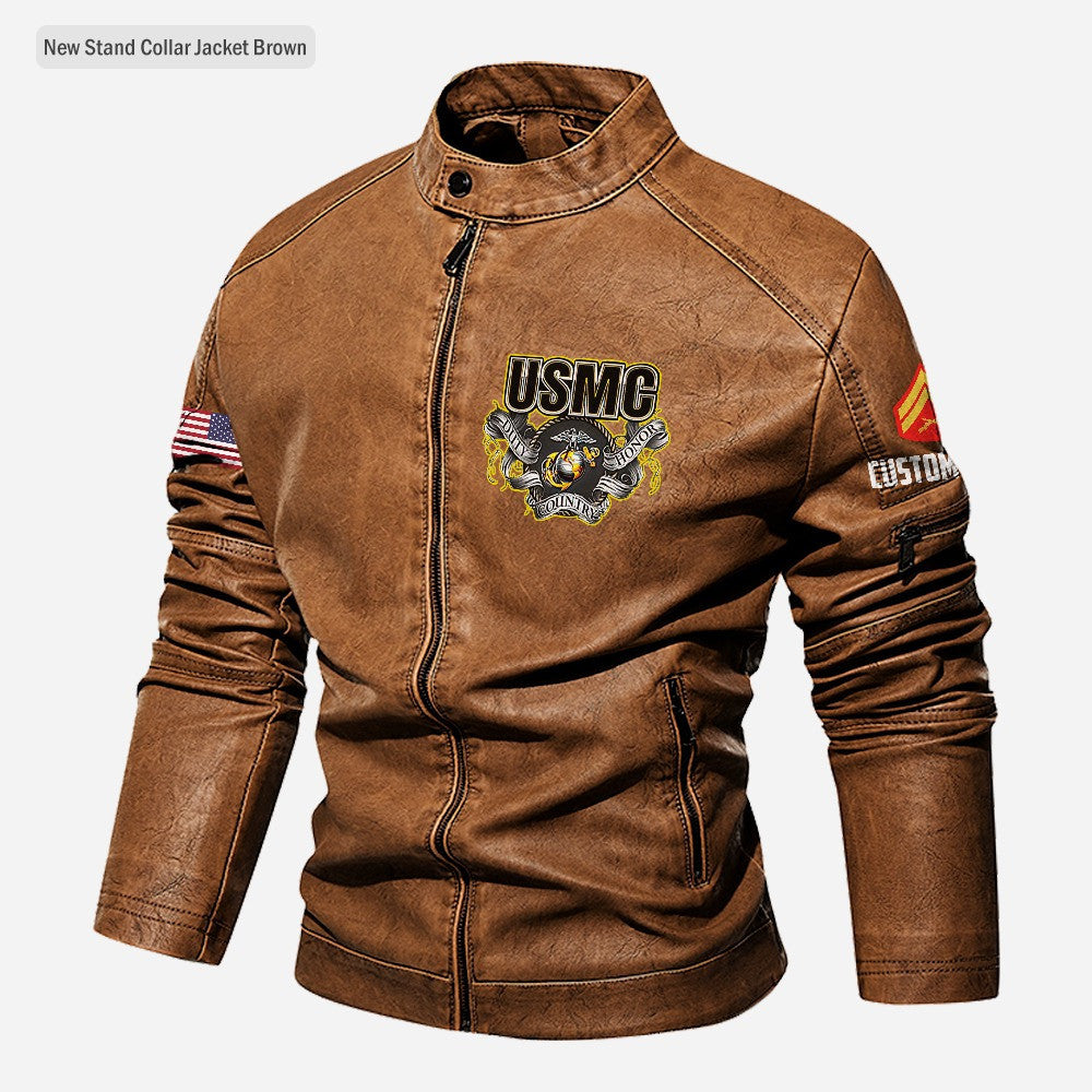 Premium Custom USMC Veteran Leather Jacket VPVC702309, Gifts For Marine Veteran, Gifts On Father's Day, Veterans Day.